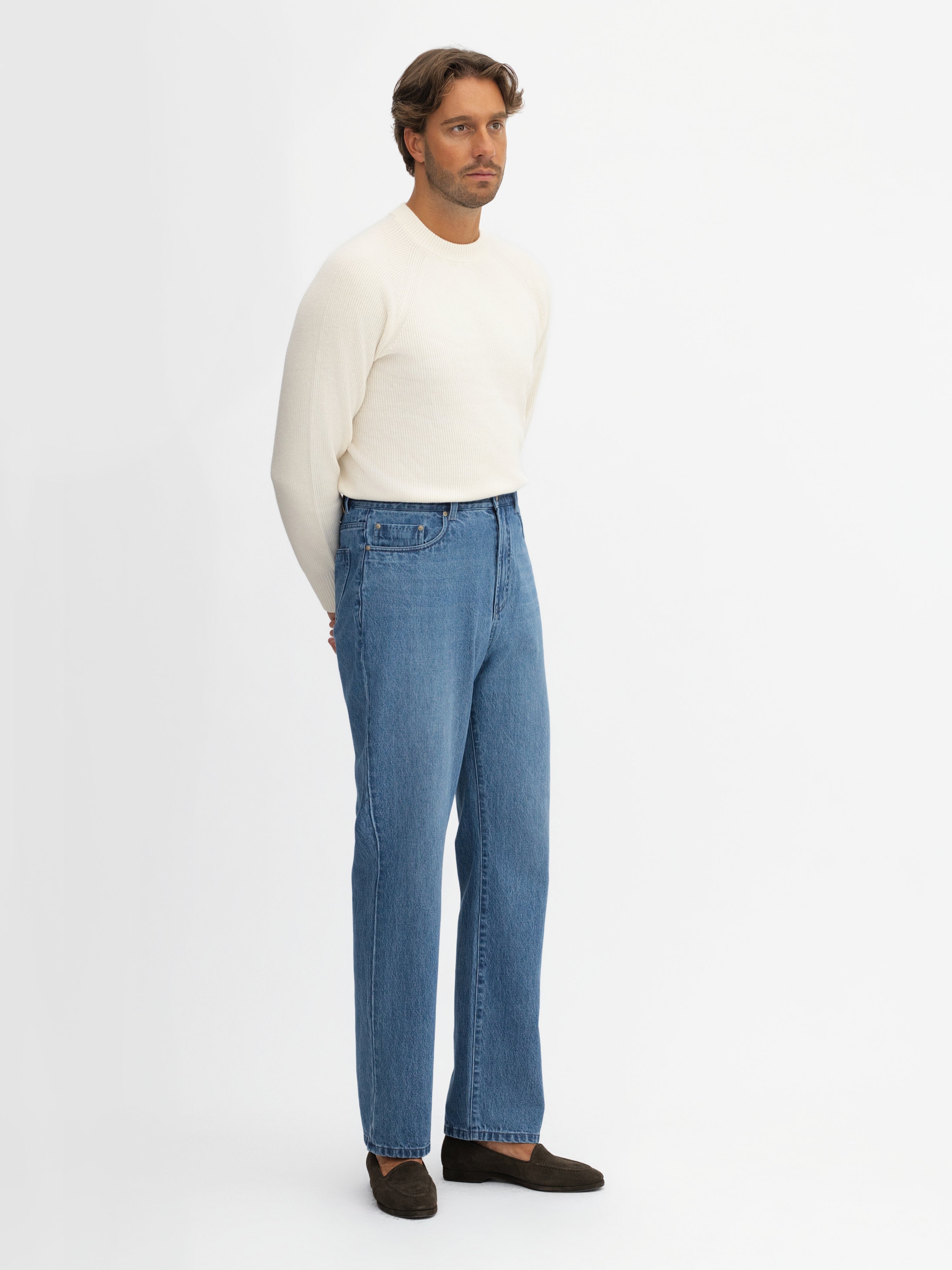 Mid Blue Washed Denim Jeans (Pre-order) - Grand Le Mar