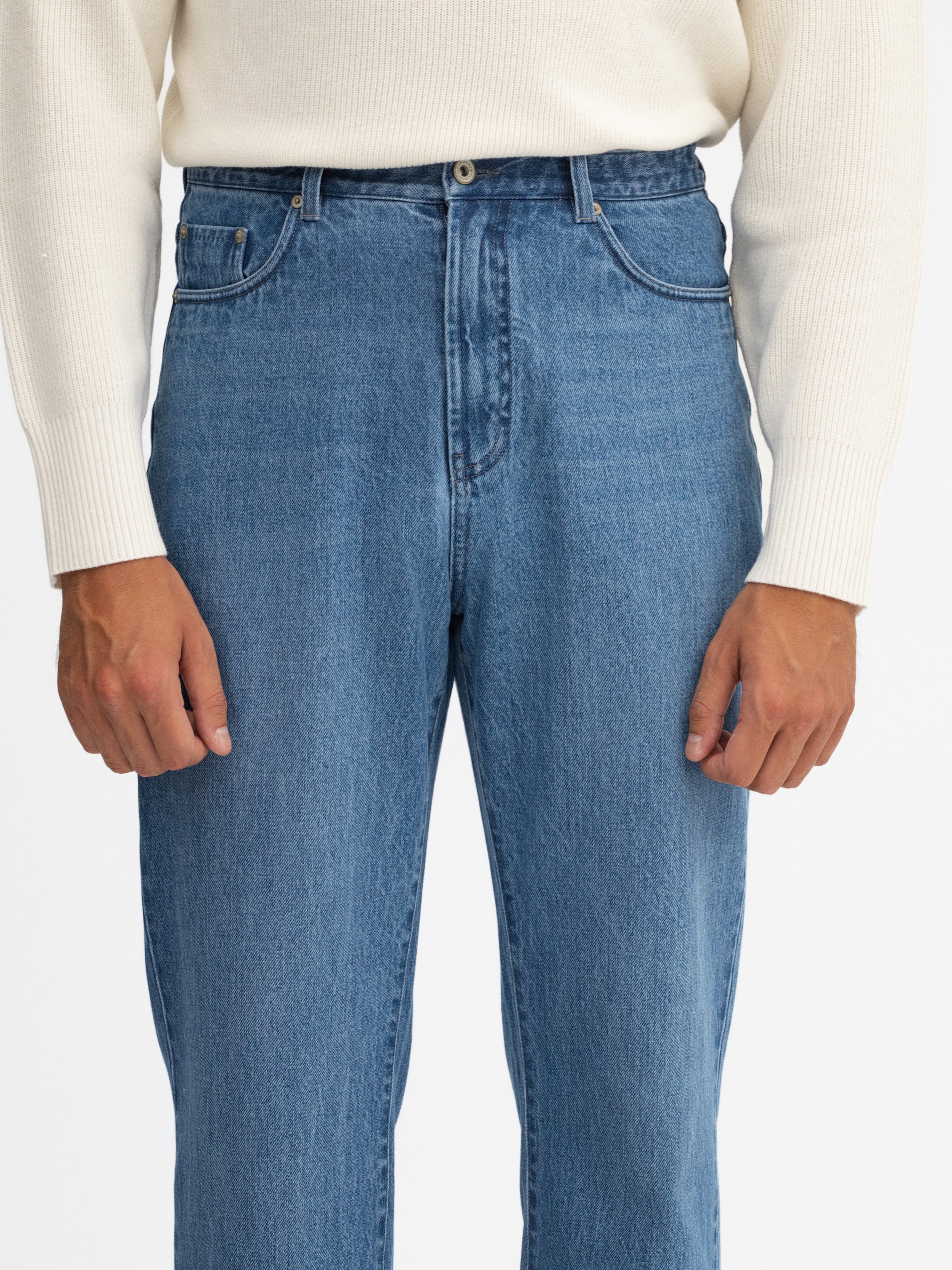 Mid Blue Washed Denim Jeans - Grand Le Mar