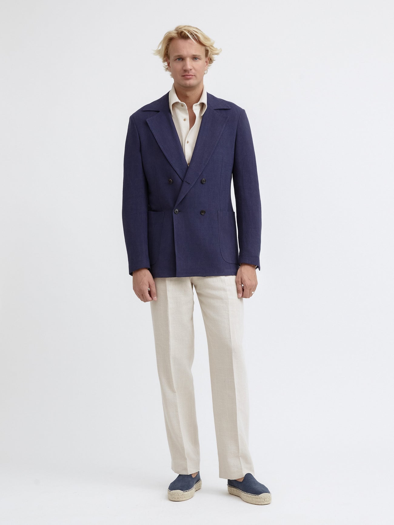 Navy Blue Stonewashed Linen Jacket - Grand Le Mar