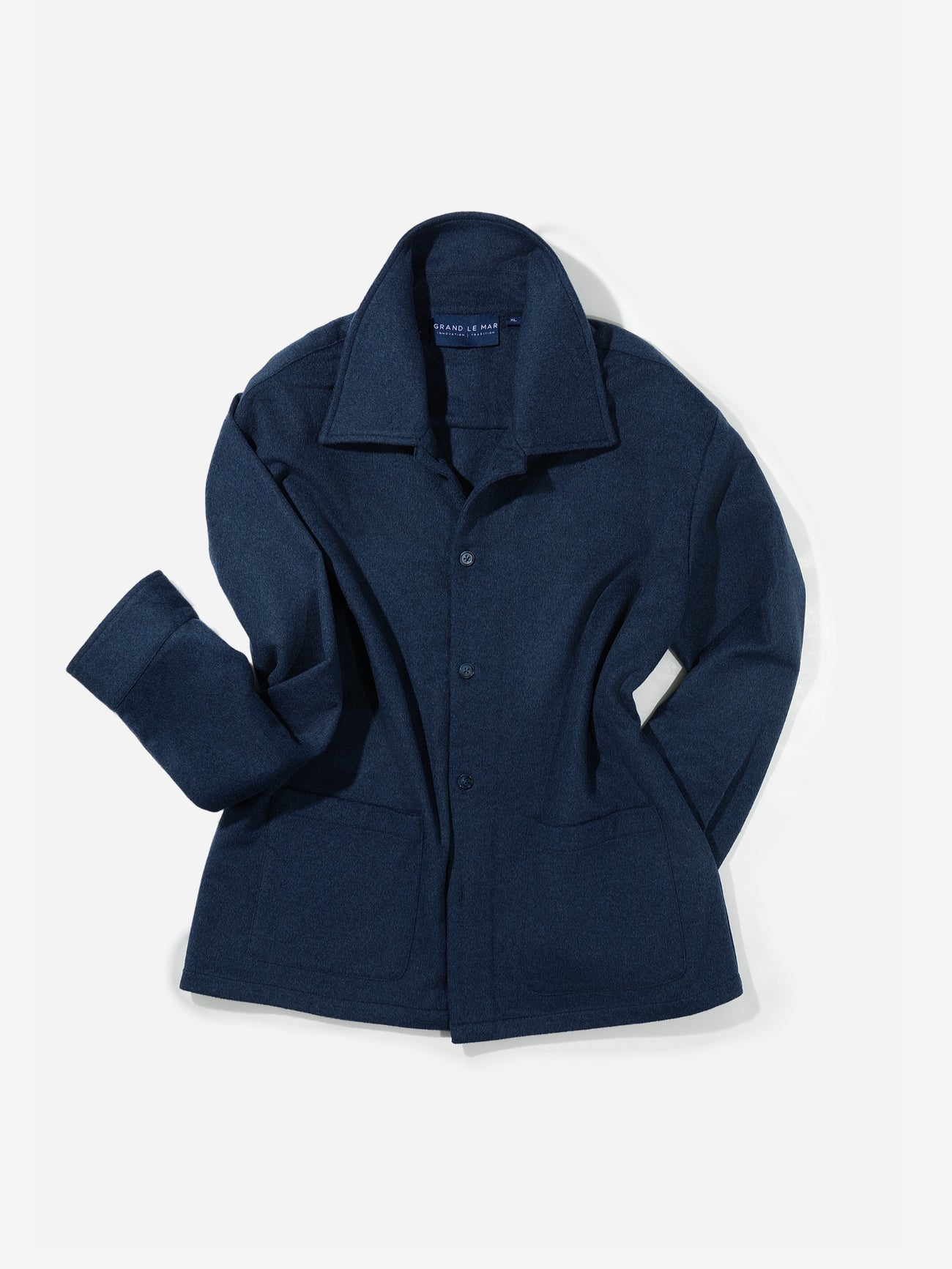 Navy Cashmere Wool Shirt Jacket - Grand Le Mar