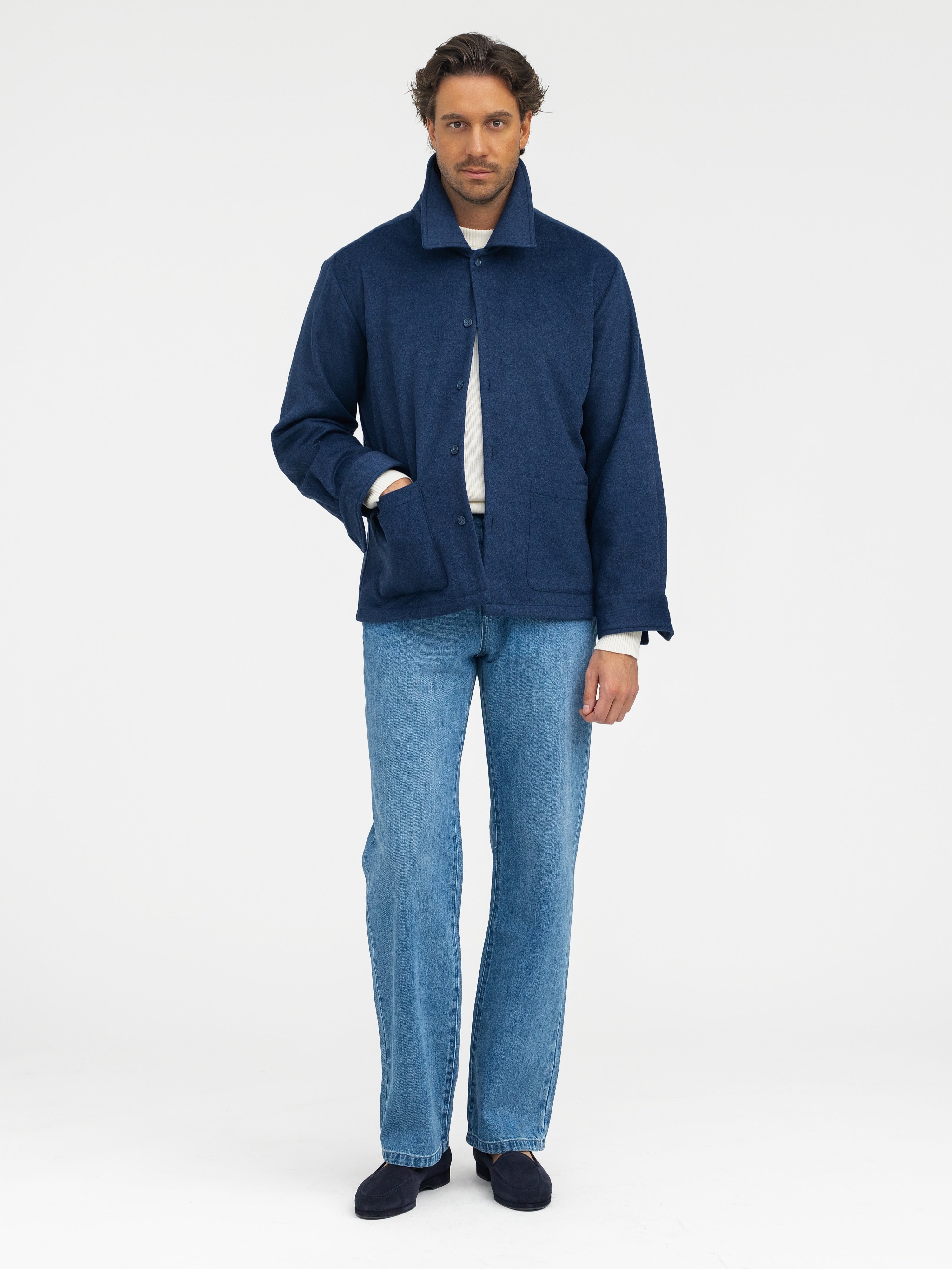 Navy Cashmere Wool Shirt Jacket - Grand Le Mar