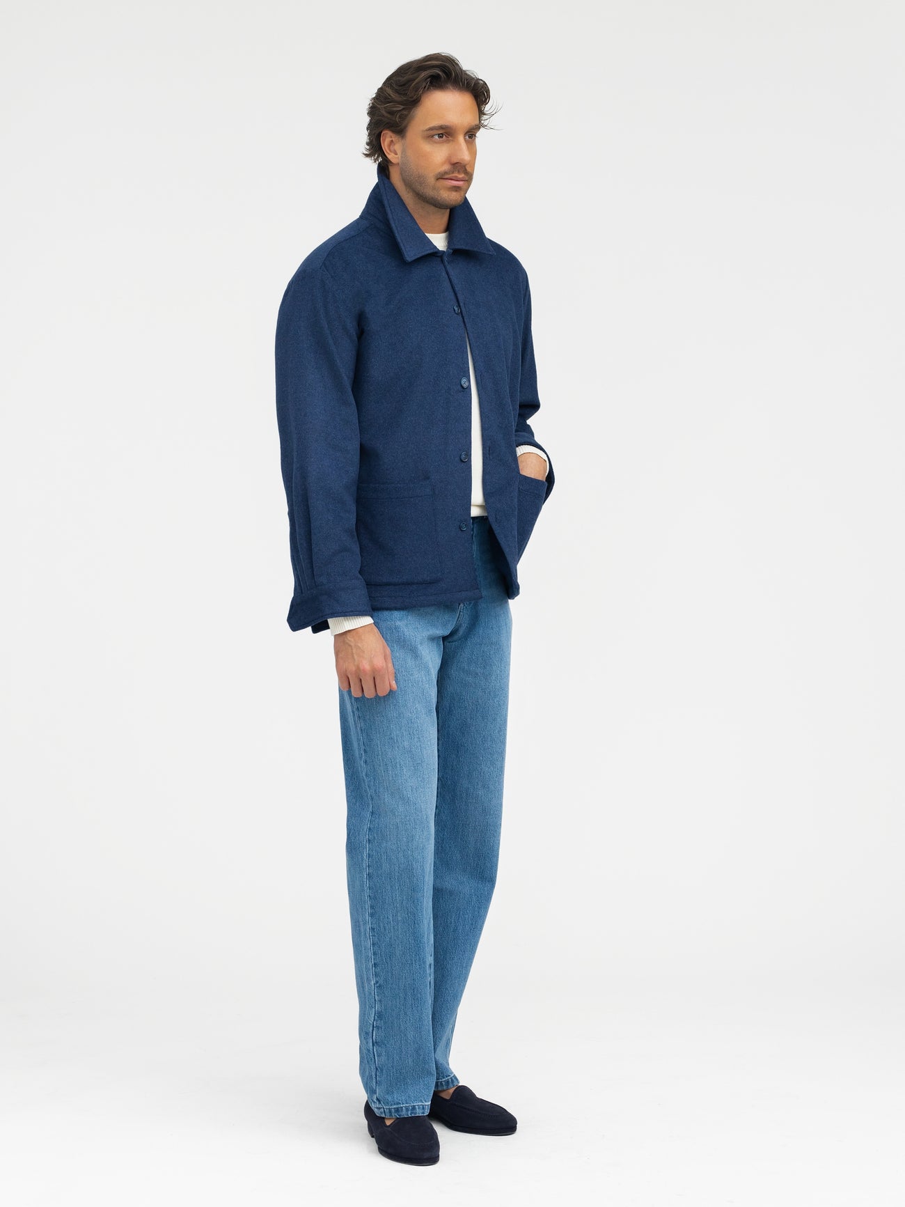 Navy Cashmere Wool Shirt Jacket - Grand Le Mar