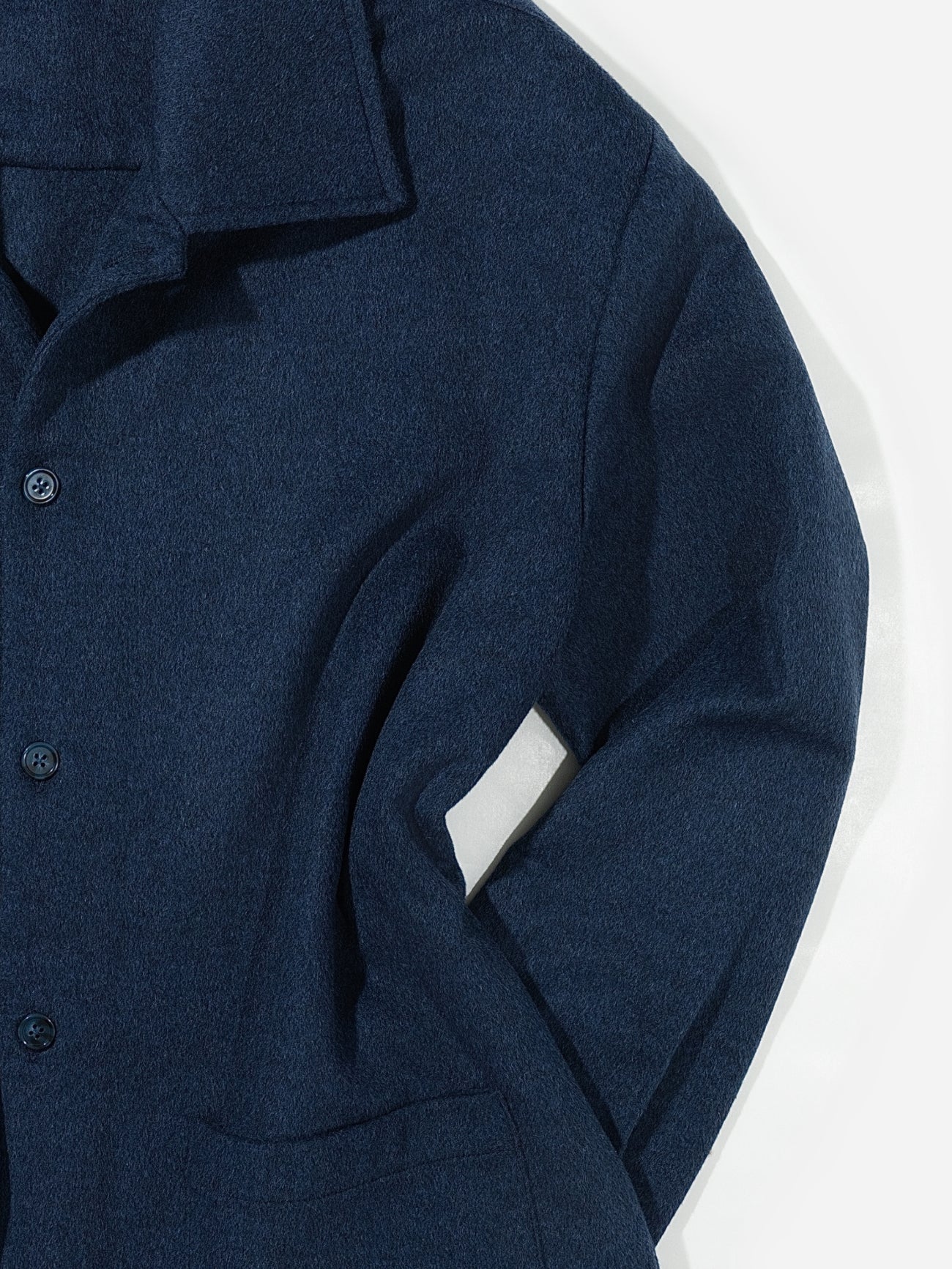 Navy Cashmere Wool Shirt Jacket - Grand Le Mar