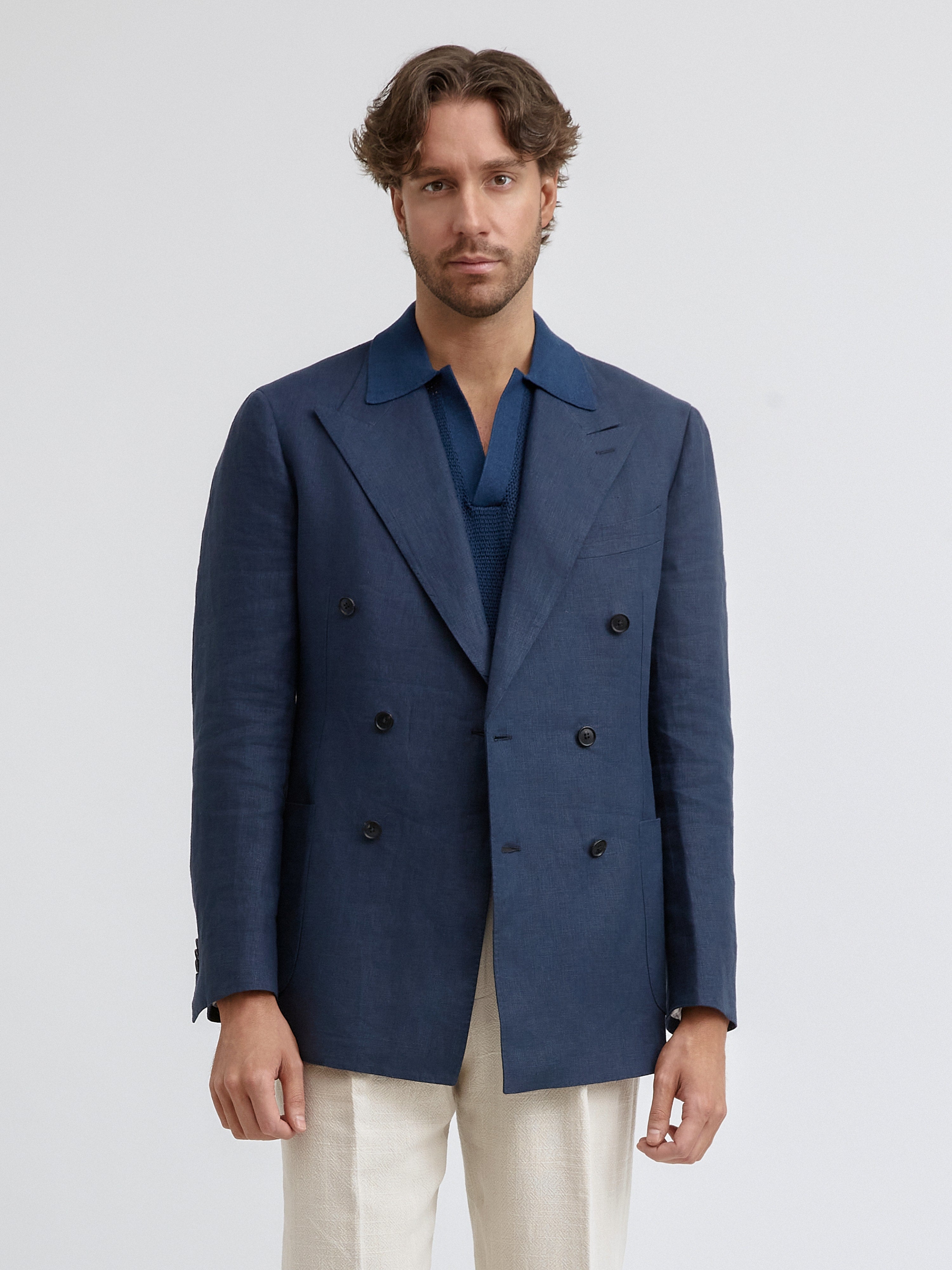 Navy Blue Linen Jacket - Grand Le Mar