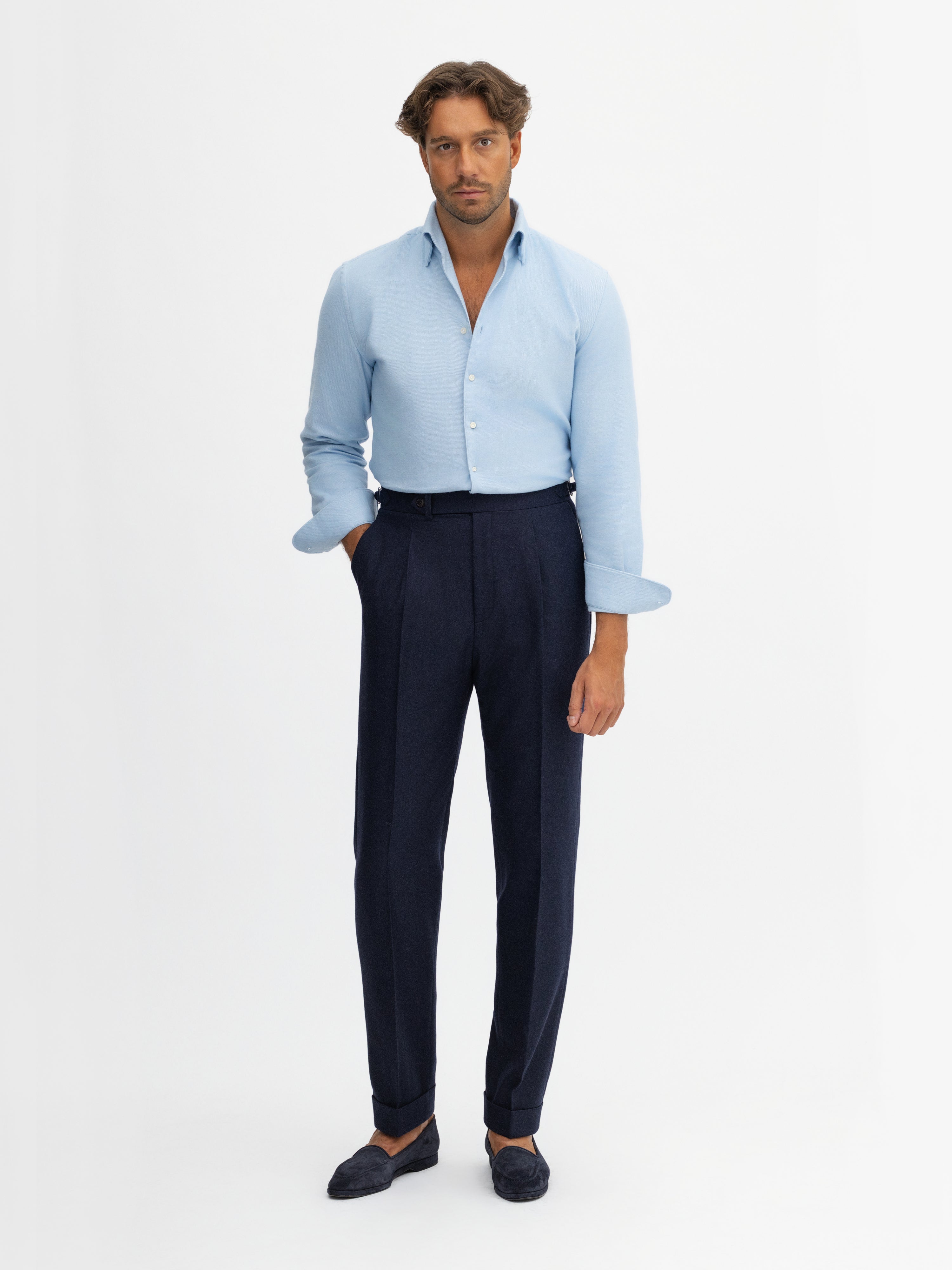 Navy Flannel Wool Oscar Trousers - Grand Le Mar