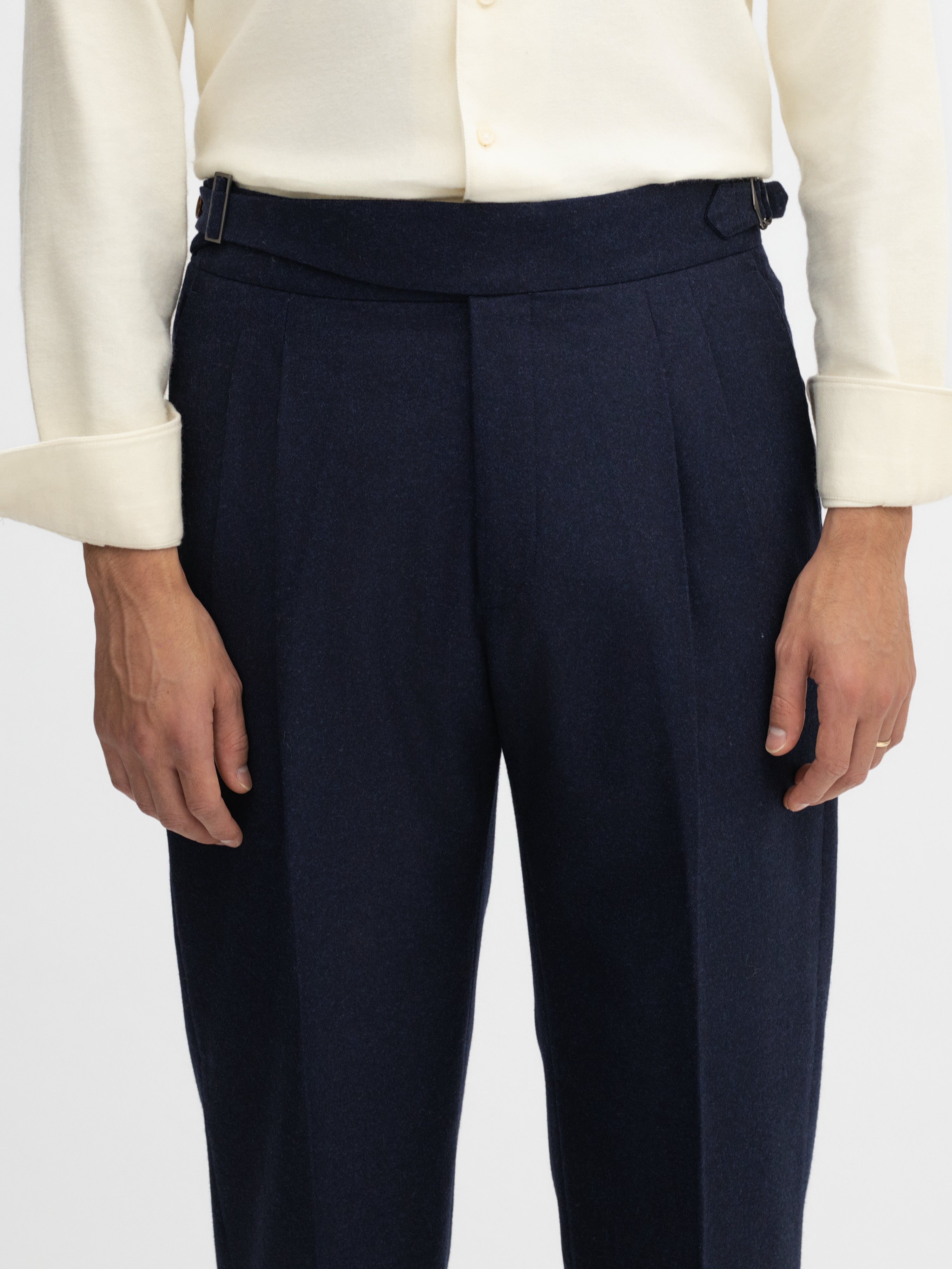 Navy Flannel Wool Gurkha Trousers - Grand Le Mar