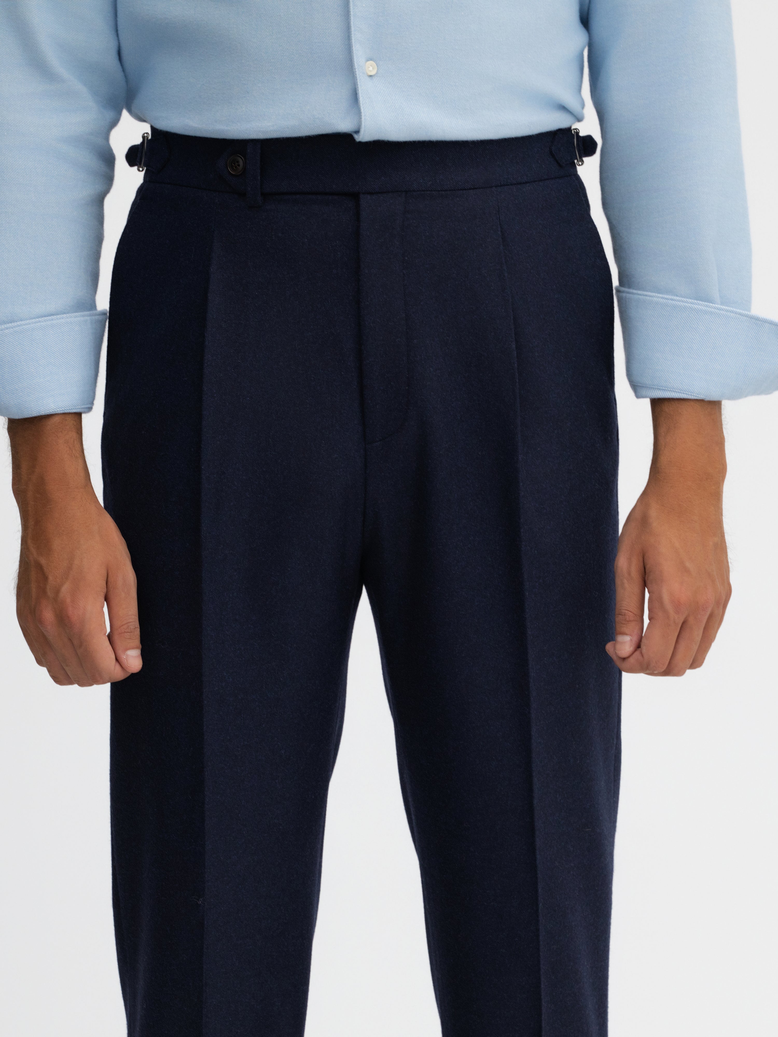 Navy Flannel Wool Oscar Trousers - Grand Le Mar