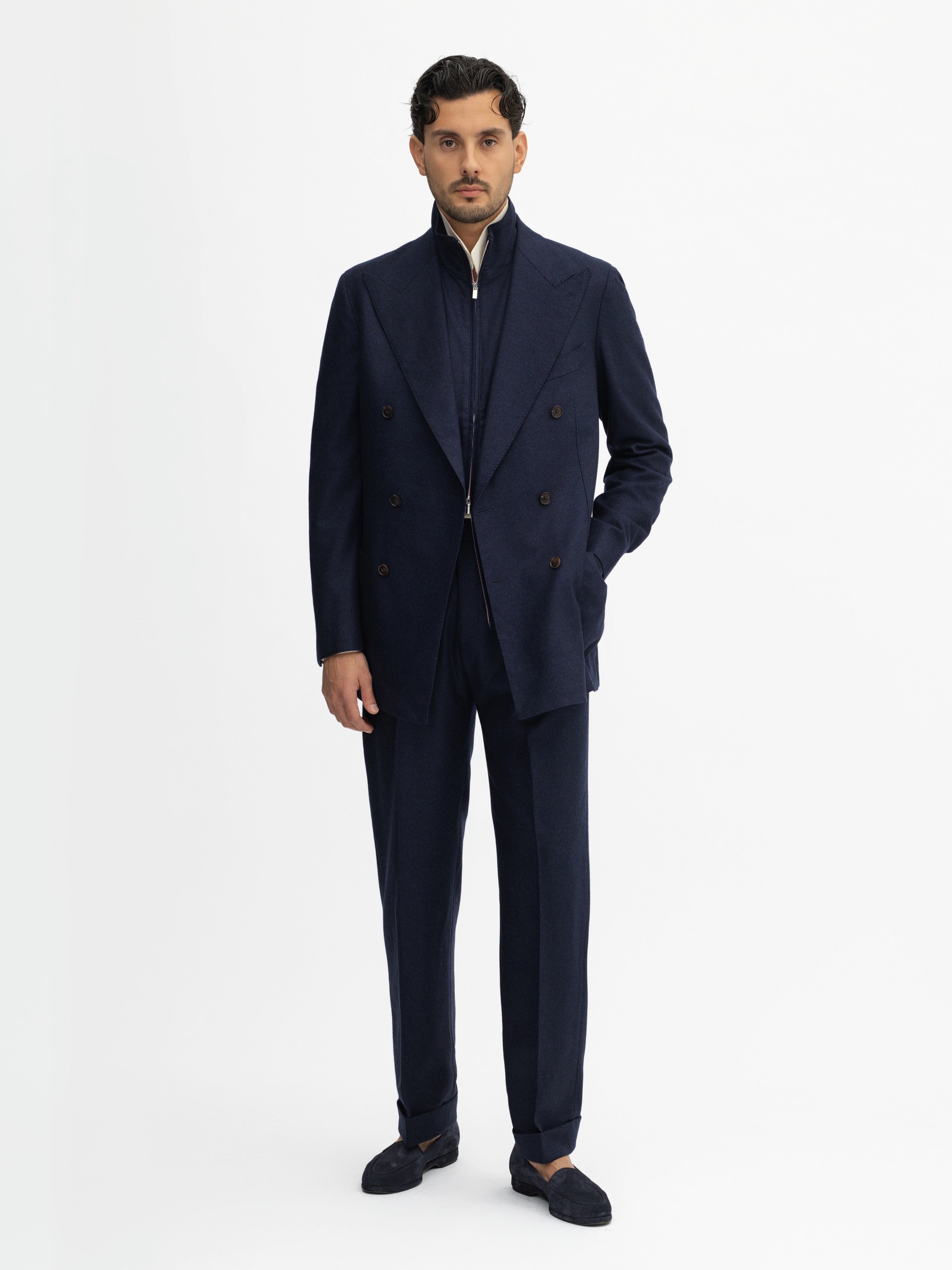 Navy Flannel Wool Jacket (DB) - Grand Le Mar