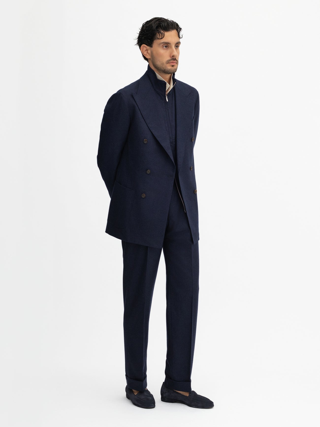 Navy Flannel Wool Jacket (DB) - Grand Le Mar