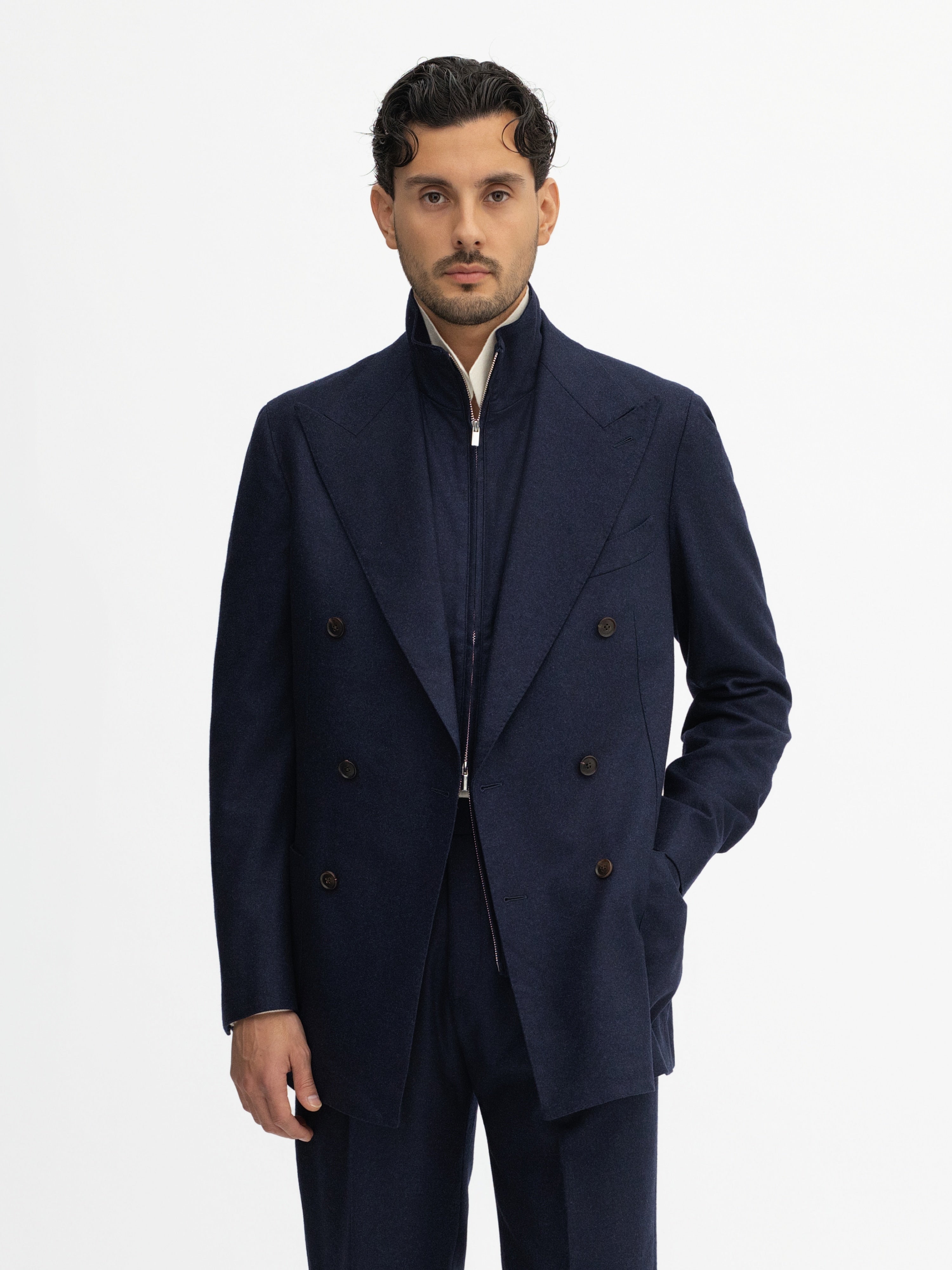 Navy Flannel Wool Jacket (DB) - Grand Le Mar