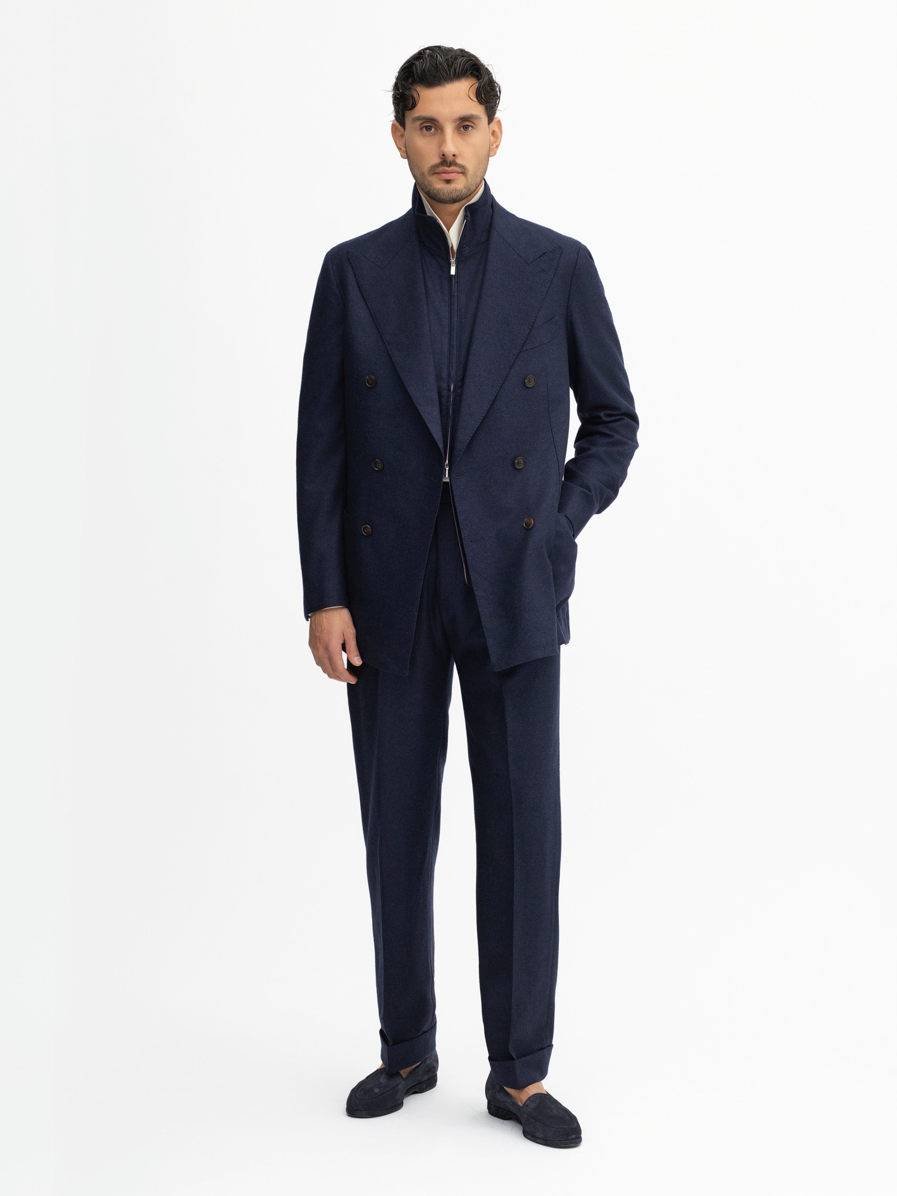 Navy Flannel Wool Suit (DB) - Grand Le Mar