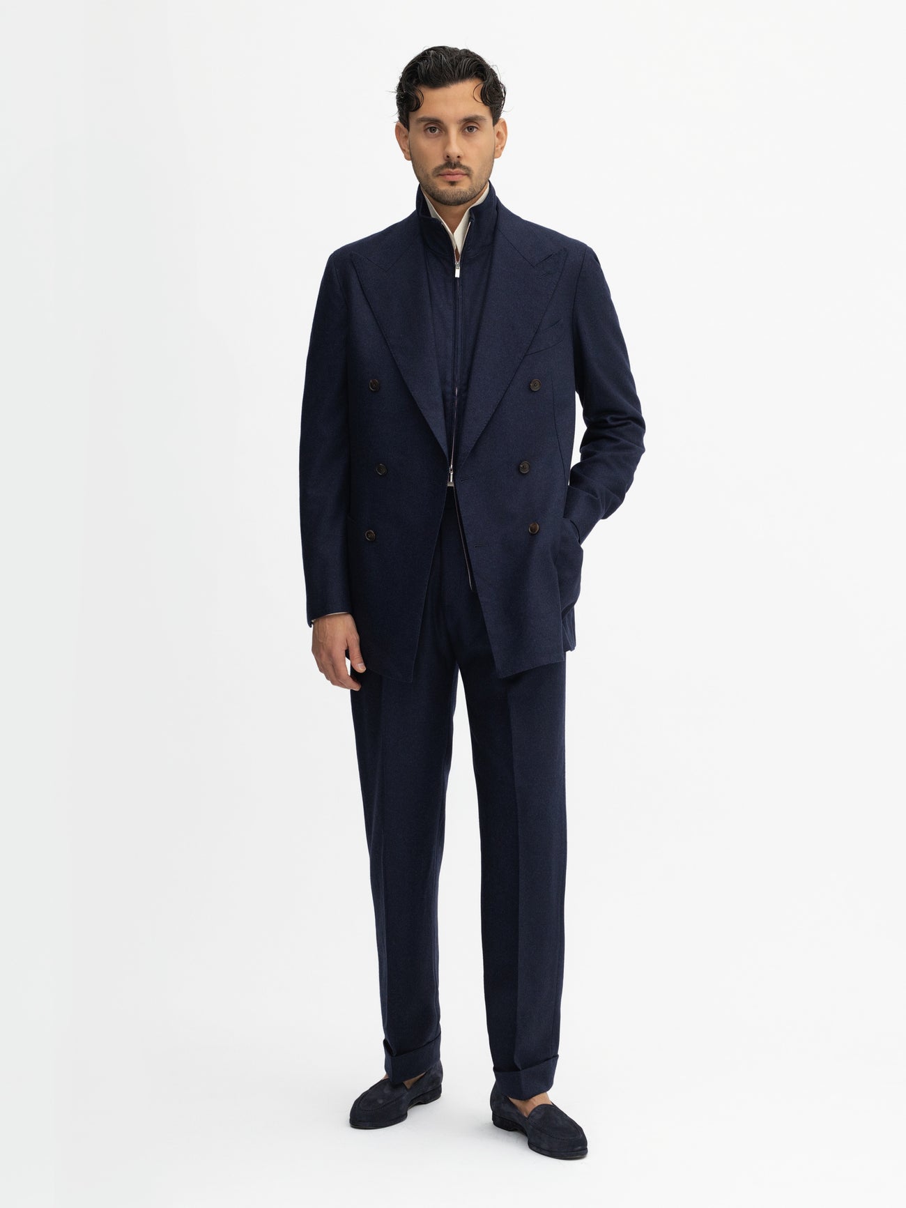 Navy Flannel Wool Suit (DB) - Grand Le Mar