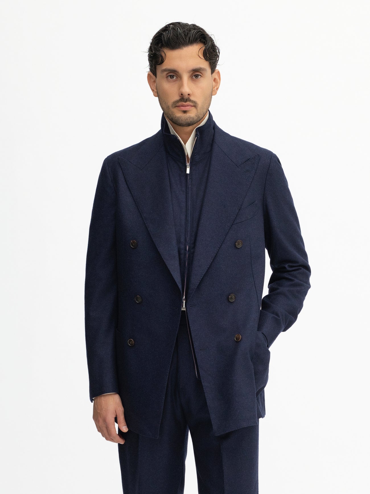 Navy Flannel Wool Suit (DB) - Grand Le Mar