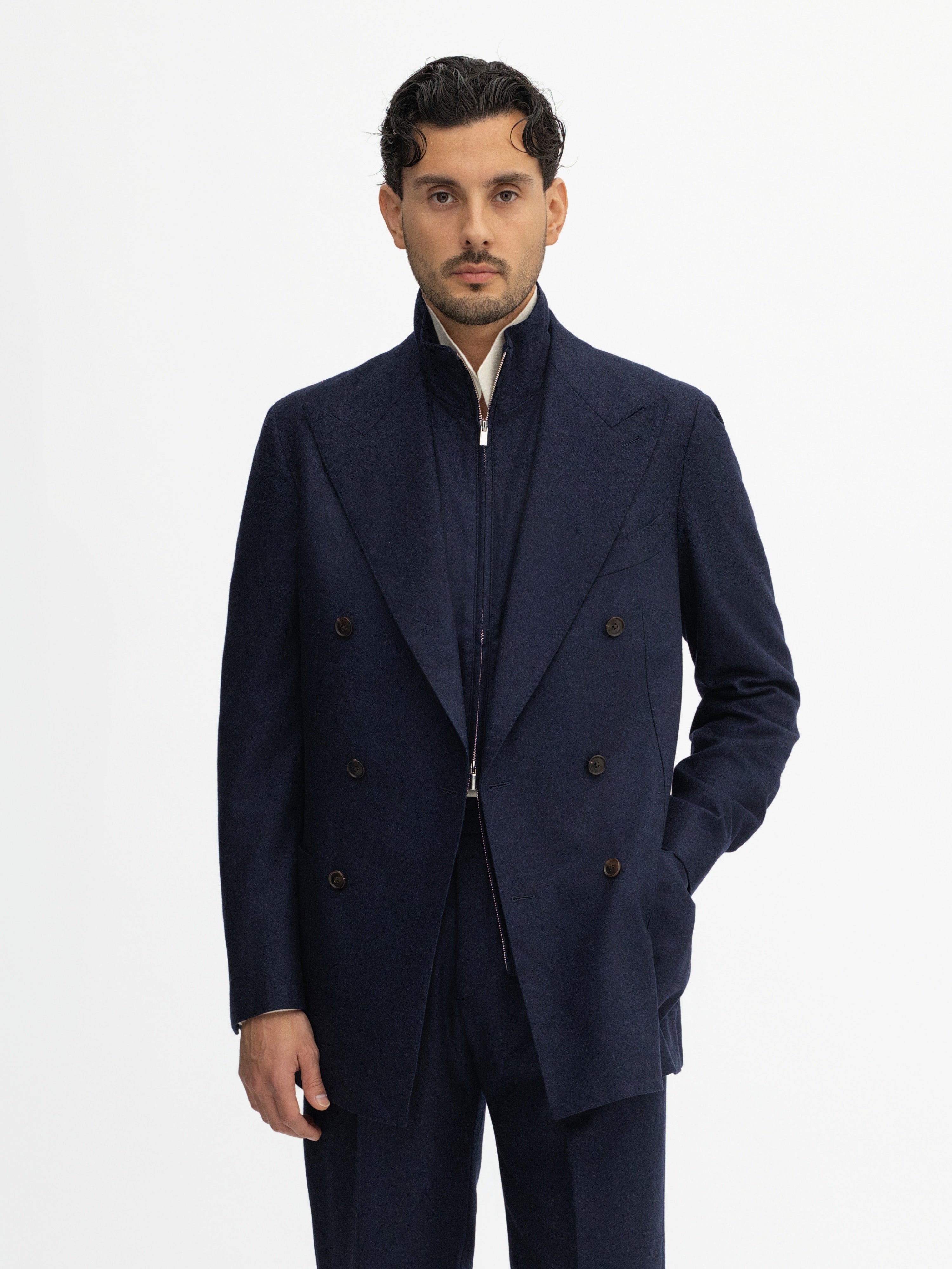 Navy Flannel Wool Suit (DB) - Grand Le Mar