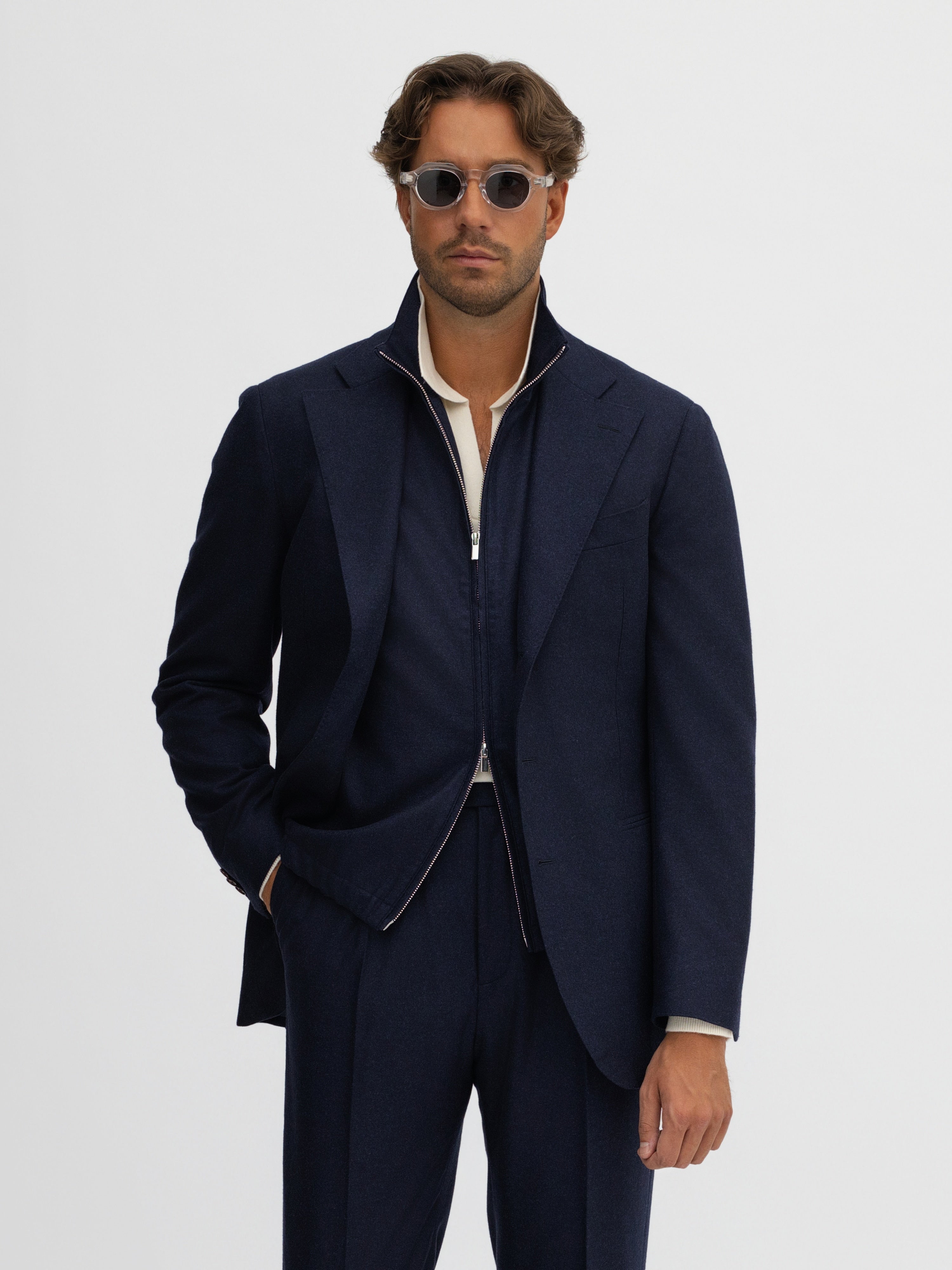 Navy Flannel Wool Suit (SB) - Grand Le Mar