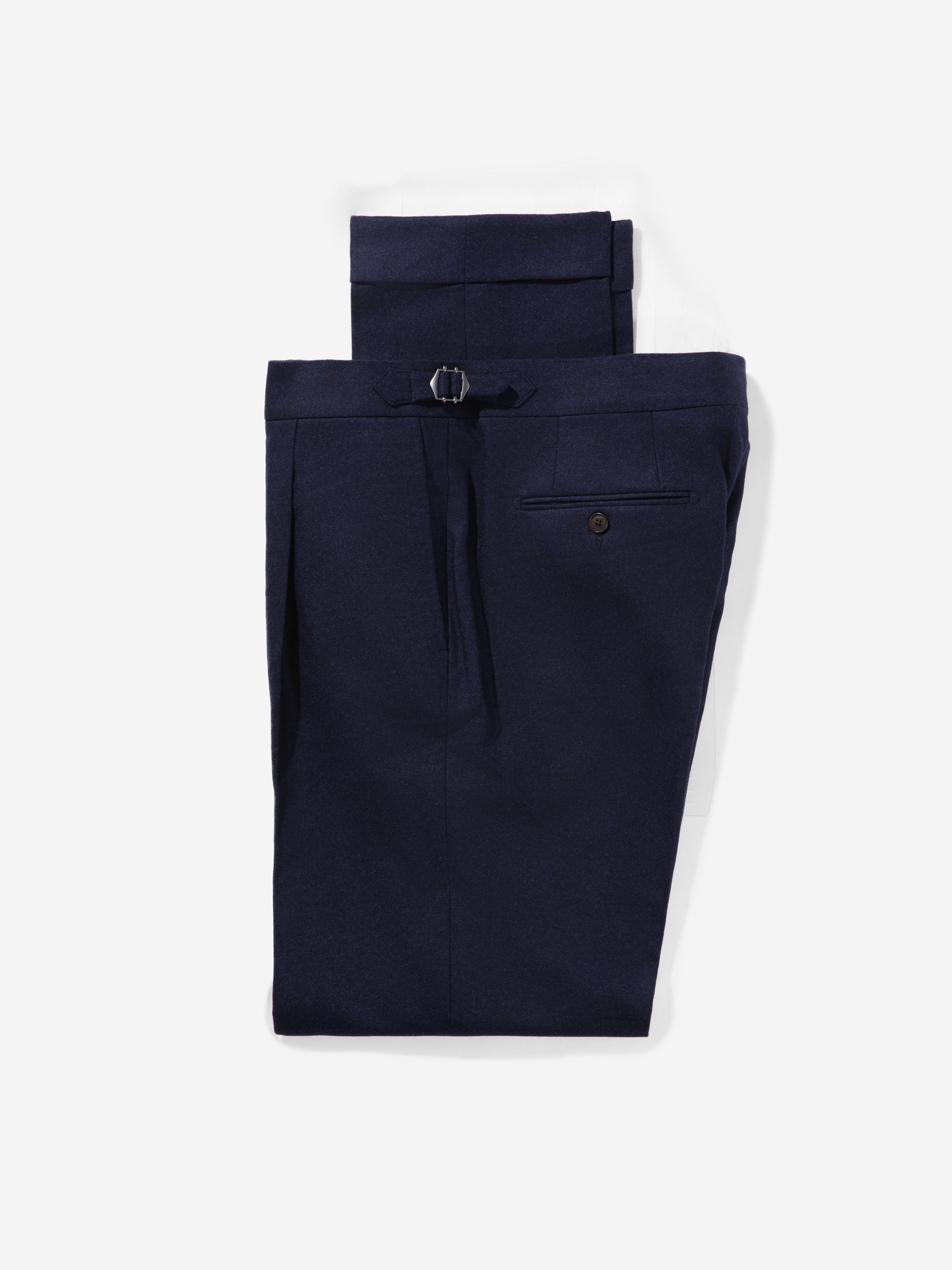 Navy Flannel Wool Trousers (Straight Fit) - Grand Le Mar