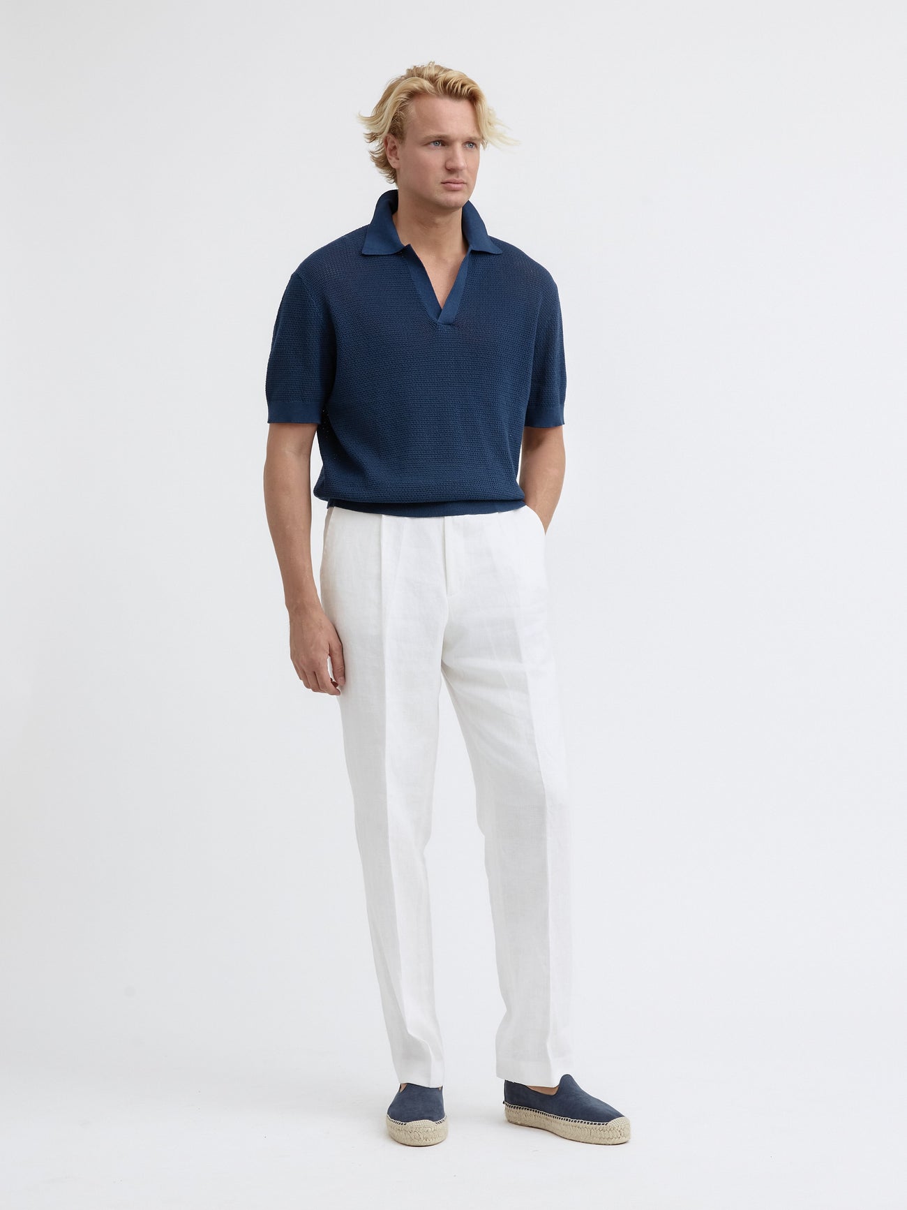 Navy Knitted Short Sleeve Jersey - Grand Le Mar