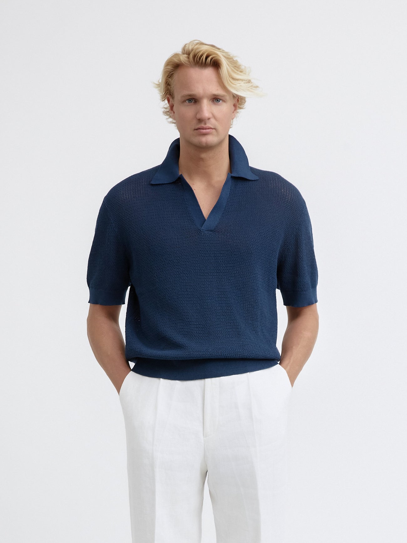 Navy Knitted Short Sleeve Jersey - Grand Le Mar