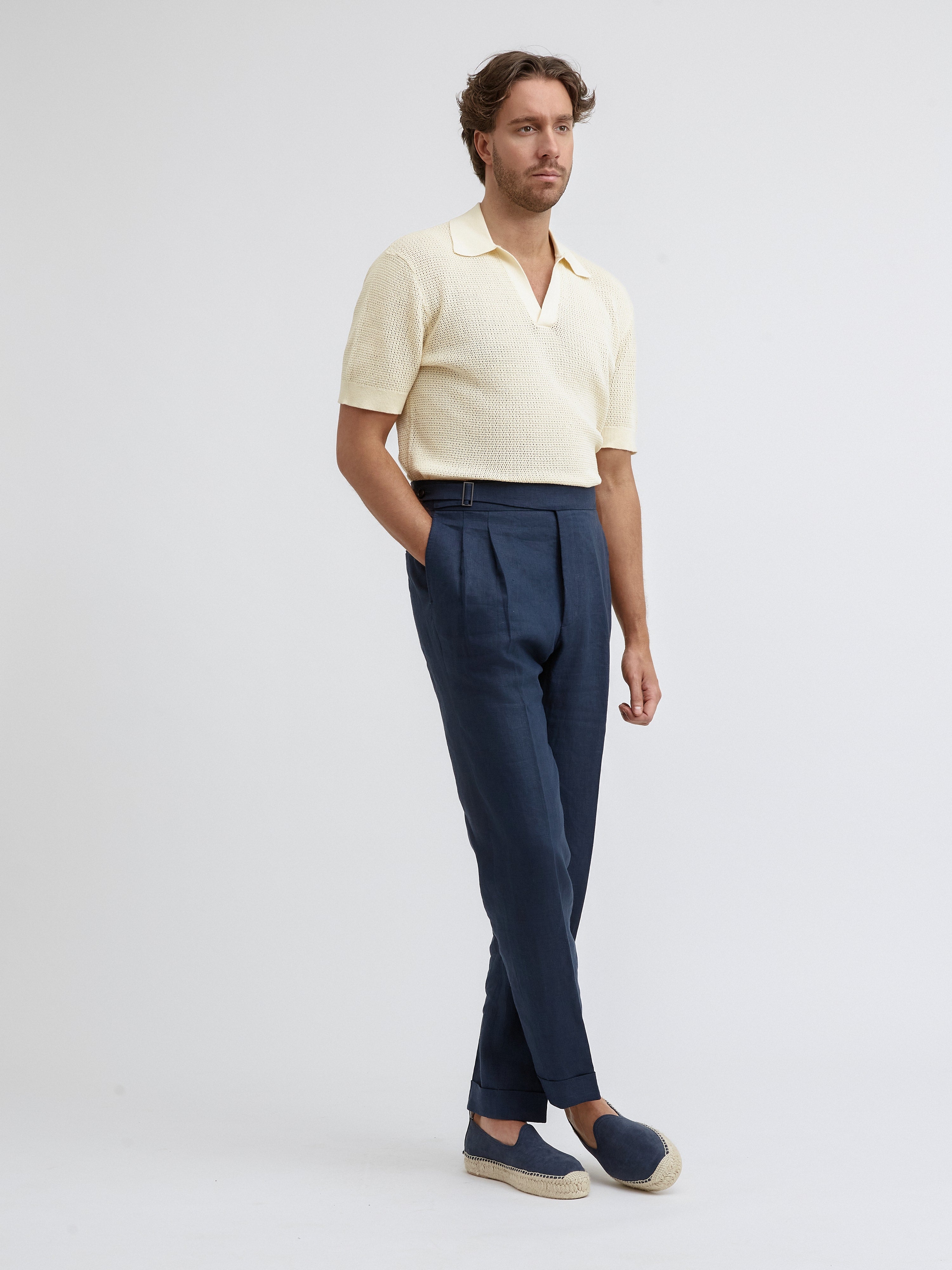 Navy Linen Gurkha Trousers (Tapered Fit) - Grand Le Mar