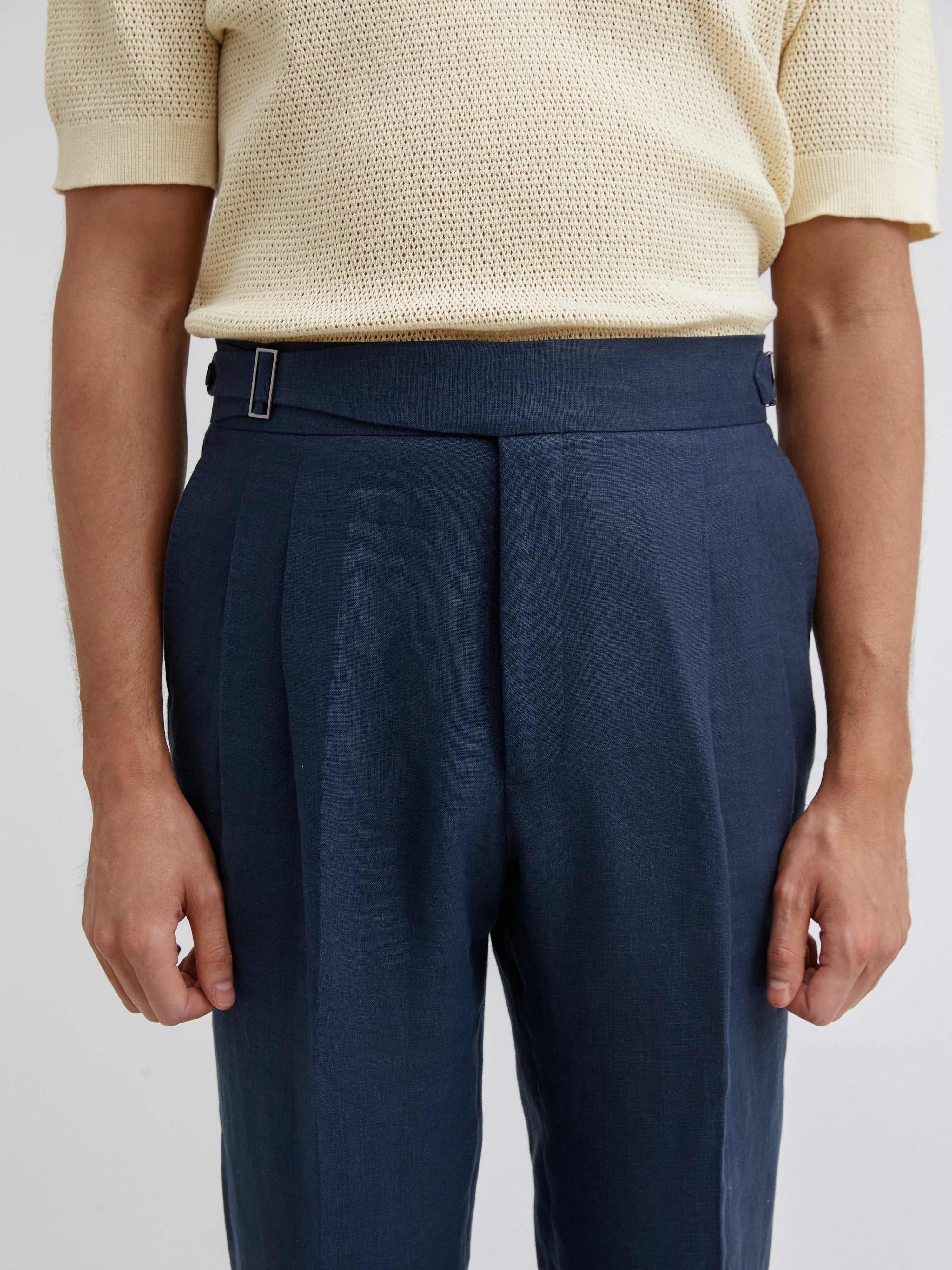 Navy Linen Gurkha Trousers - Grand Le Mar