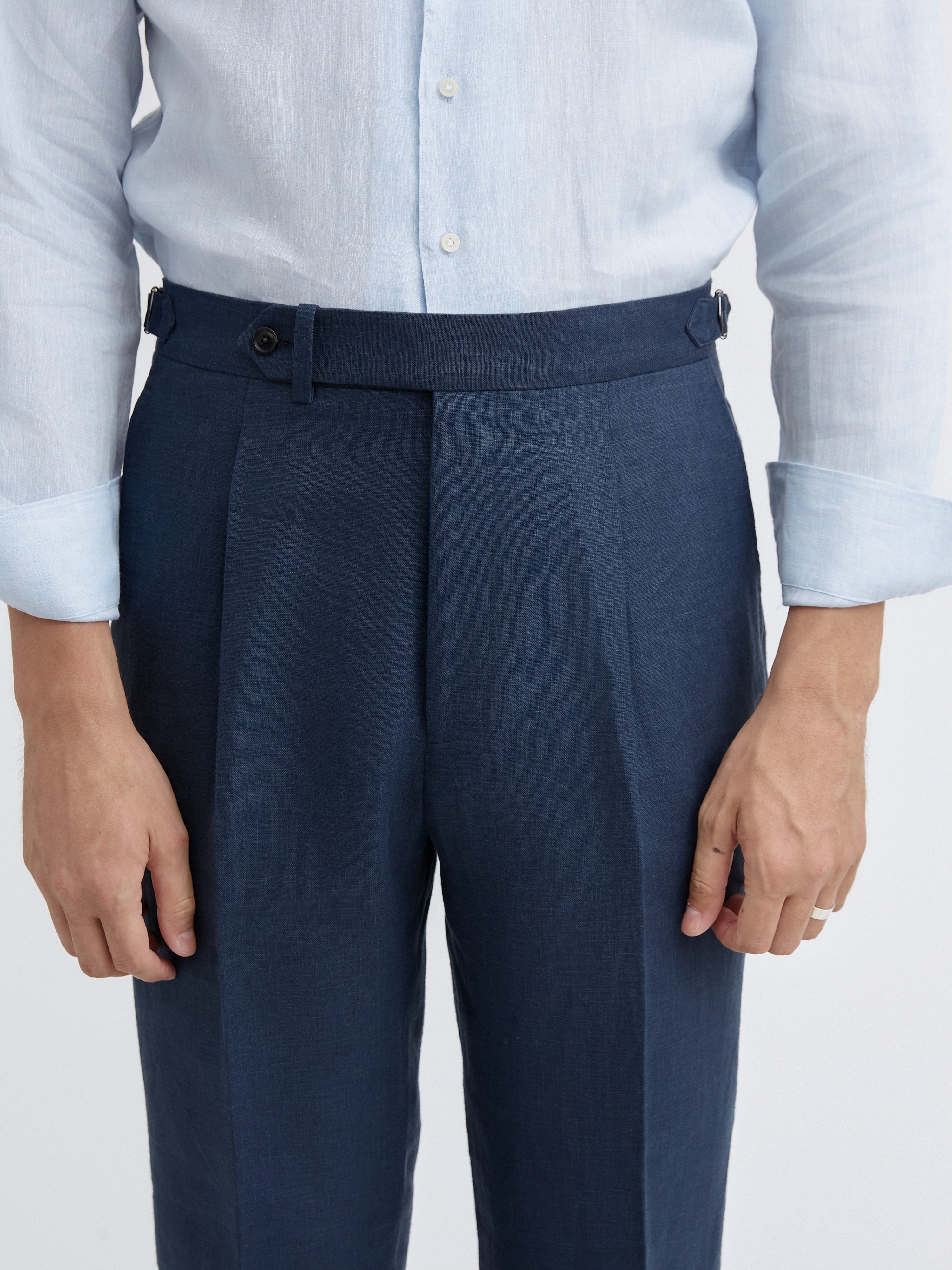 Navy Linen Oscar Trousers (Tapered Fit) - Grand Le Mar