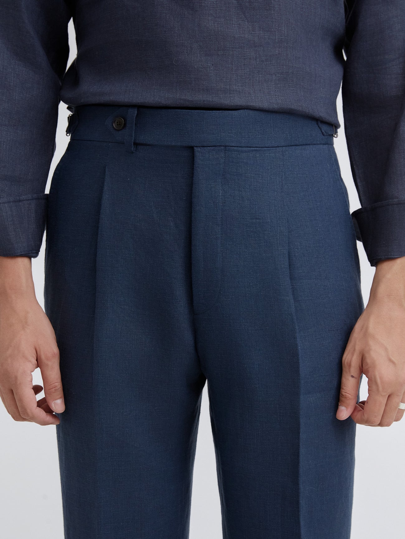 Navy Linen Oscar Trousers (Wide Fit) - Grand Le Mar