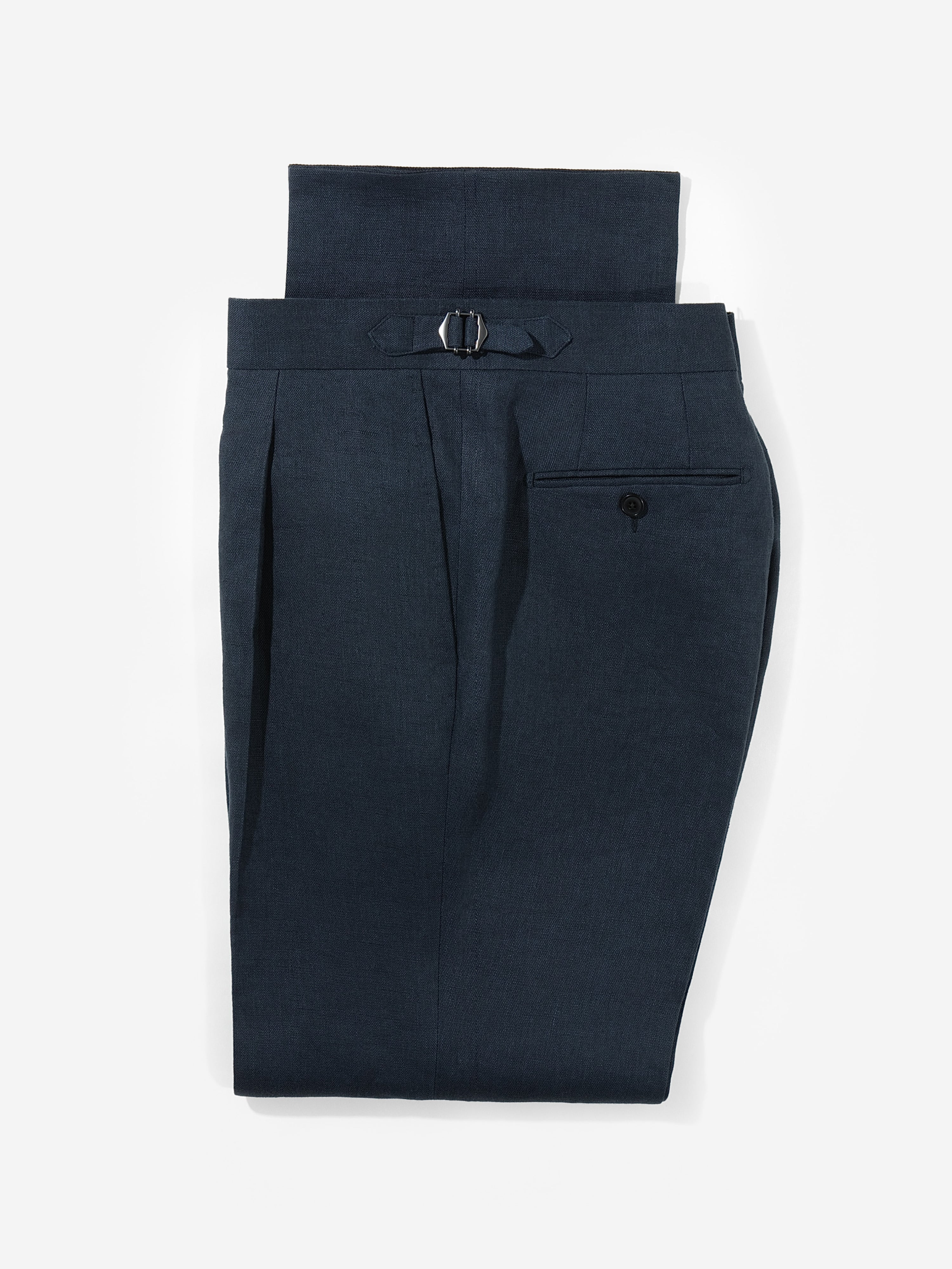 Navy Linen Trousers (Wide Fit)