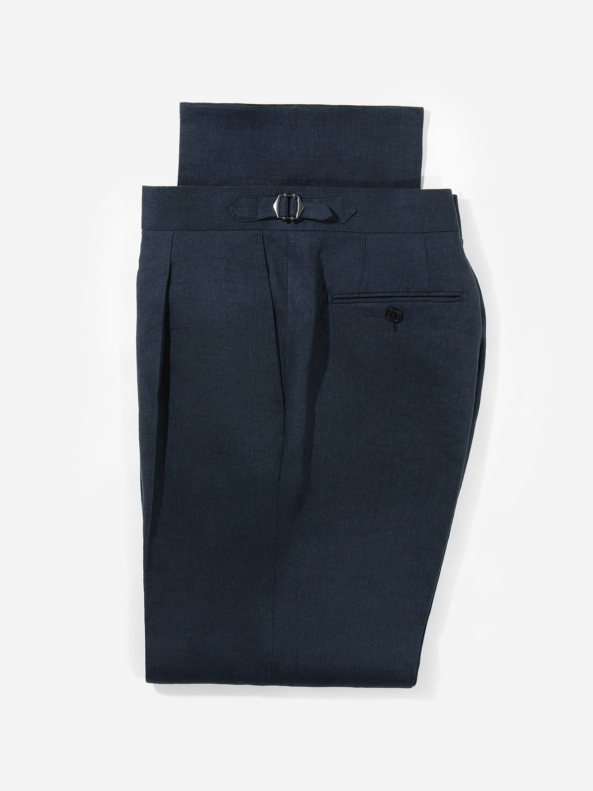 Navy Linen Trousers (Wide Fit)