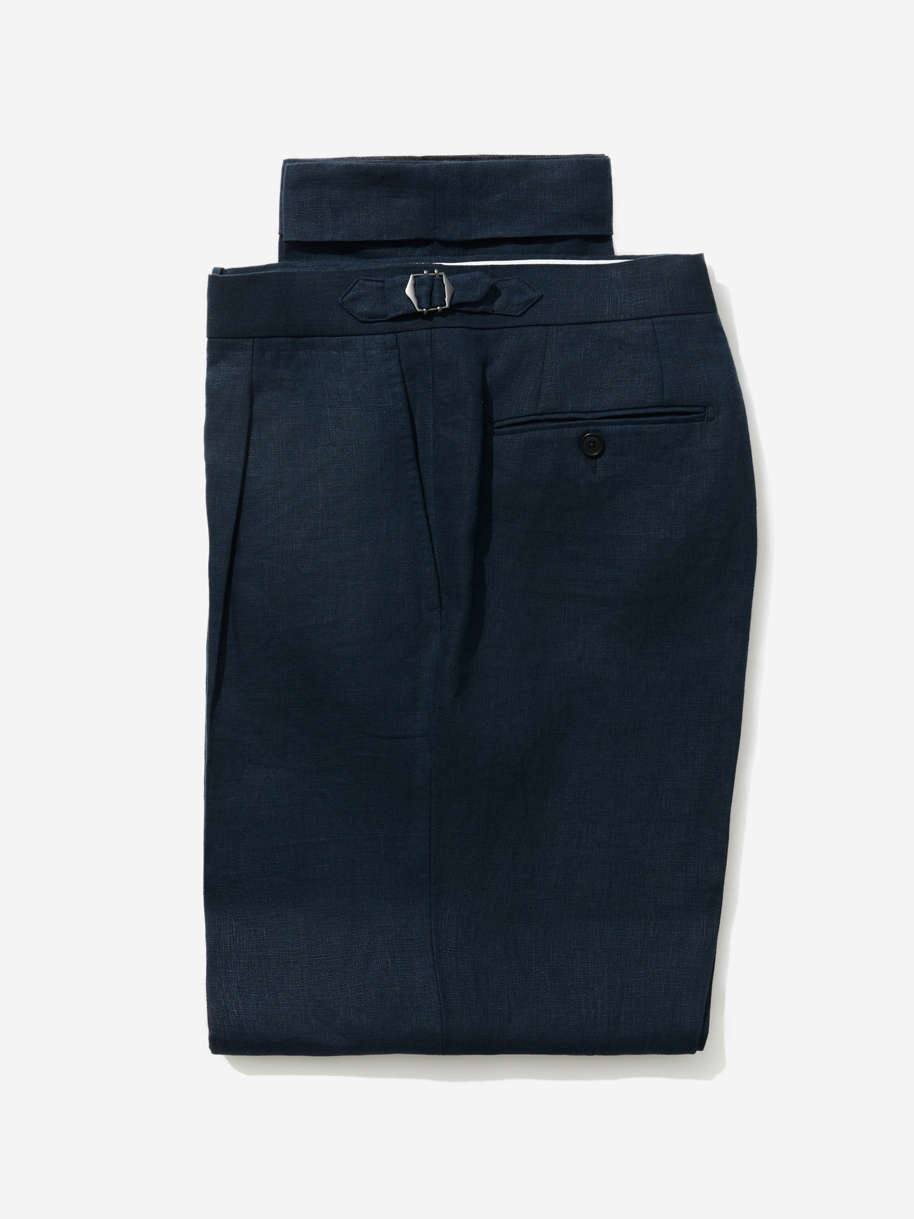 Navy Linen Trousers  (Straight Fit)