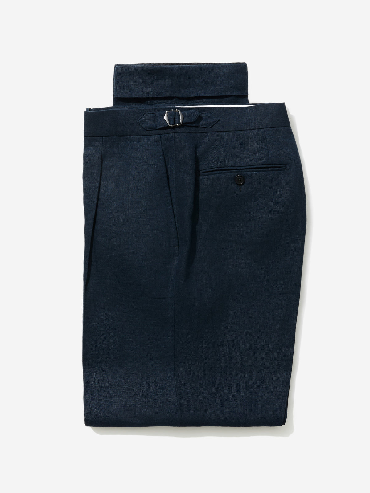 Navy Linen Trousers  (Straight Fit)