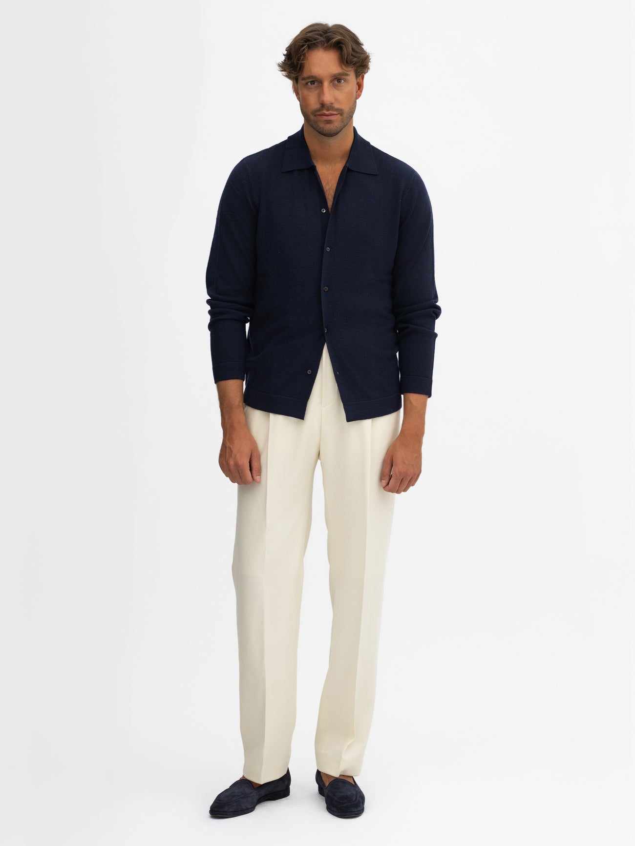 Navy Merino Wool Cashmere Cardigan - Grand Le Mar