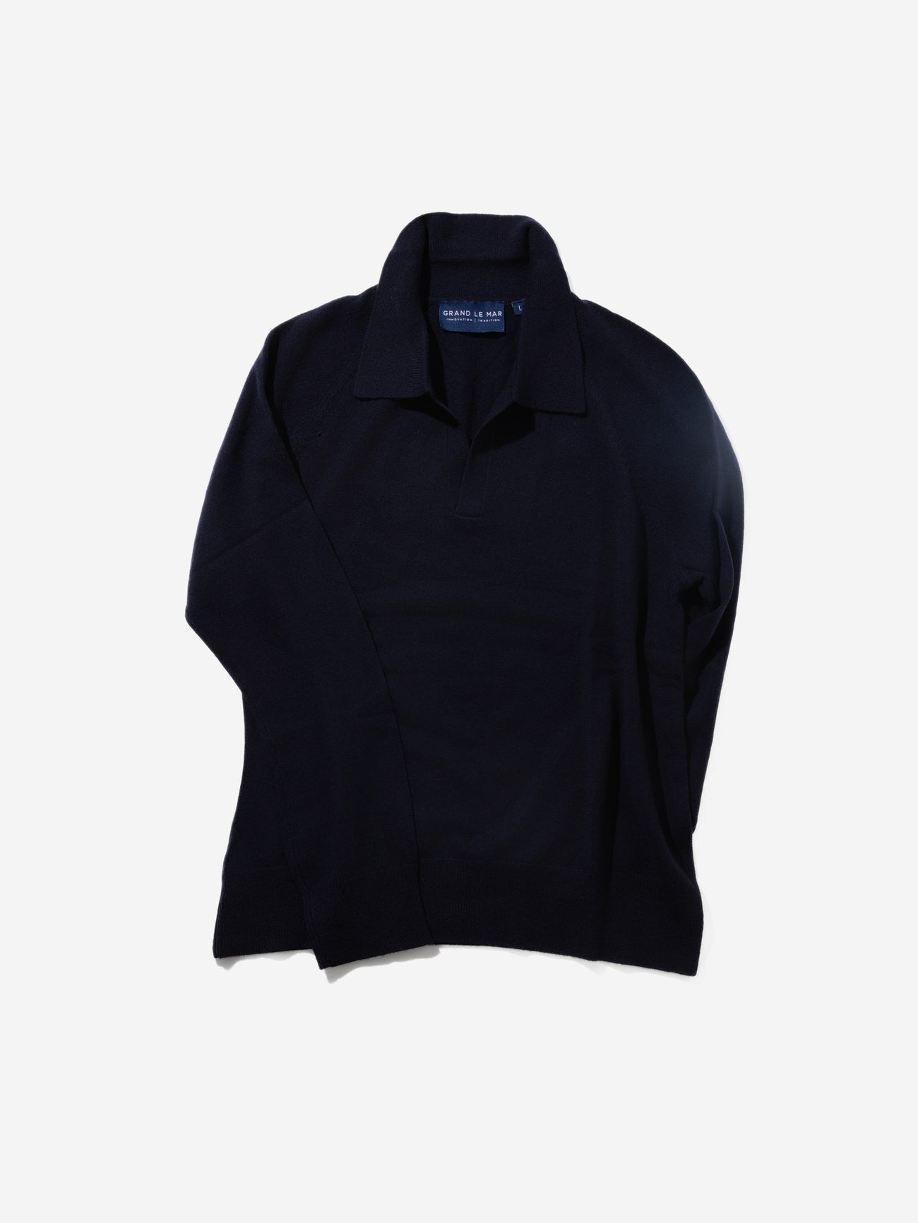 Navy Merino Wool Cashmere Polo - Grand Le Mar