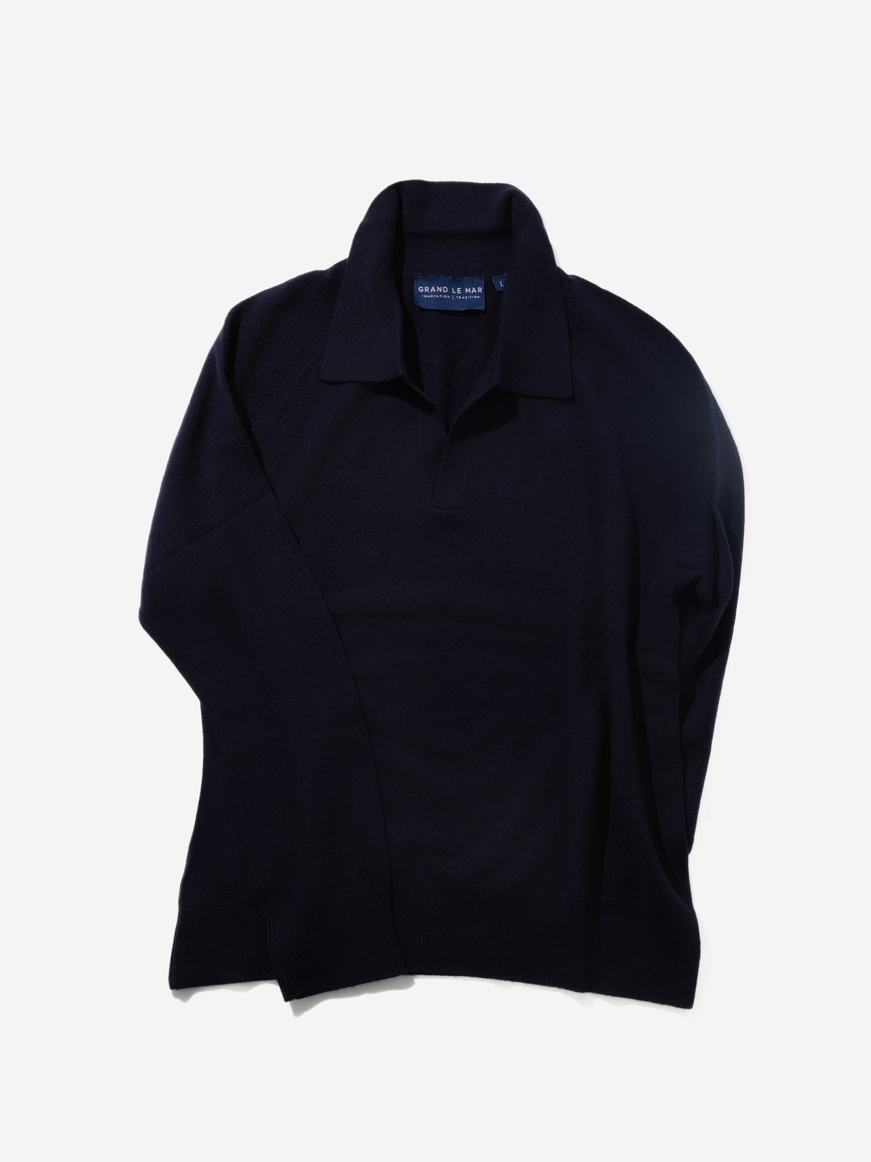 Navy Merino Wool Cashmere Polo
