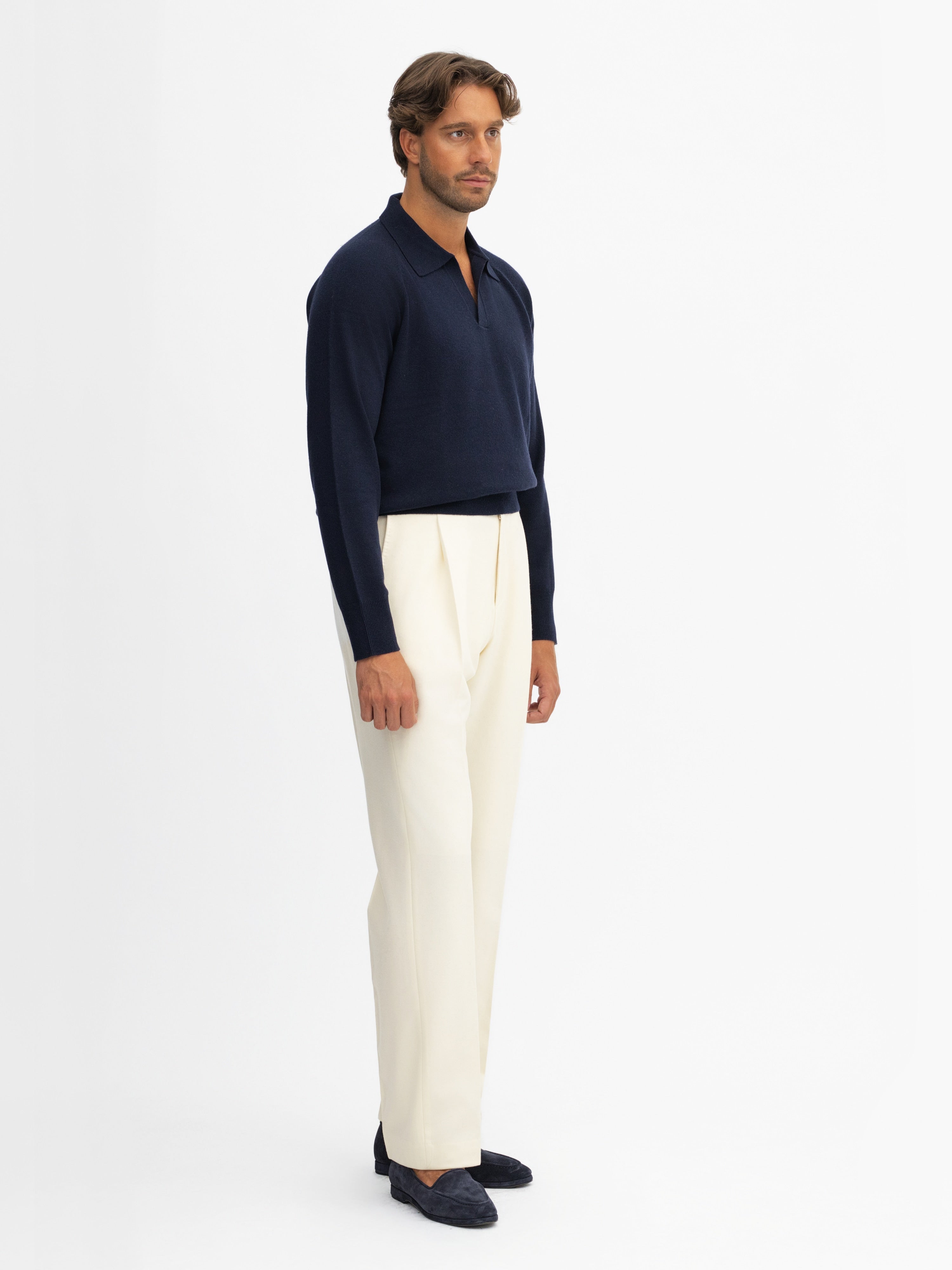 Navy Merino Wool Cashmere Polo - Grand Le Mar