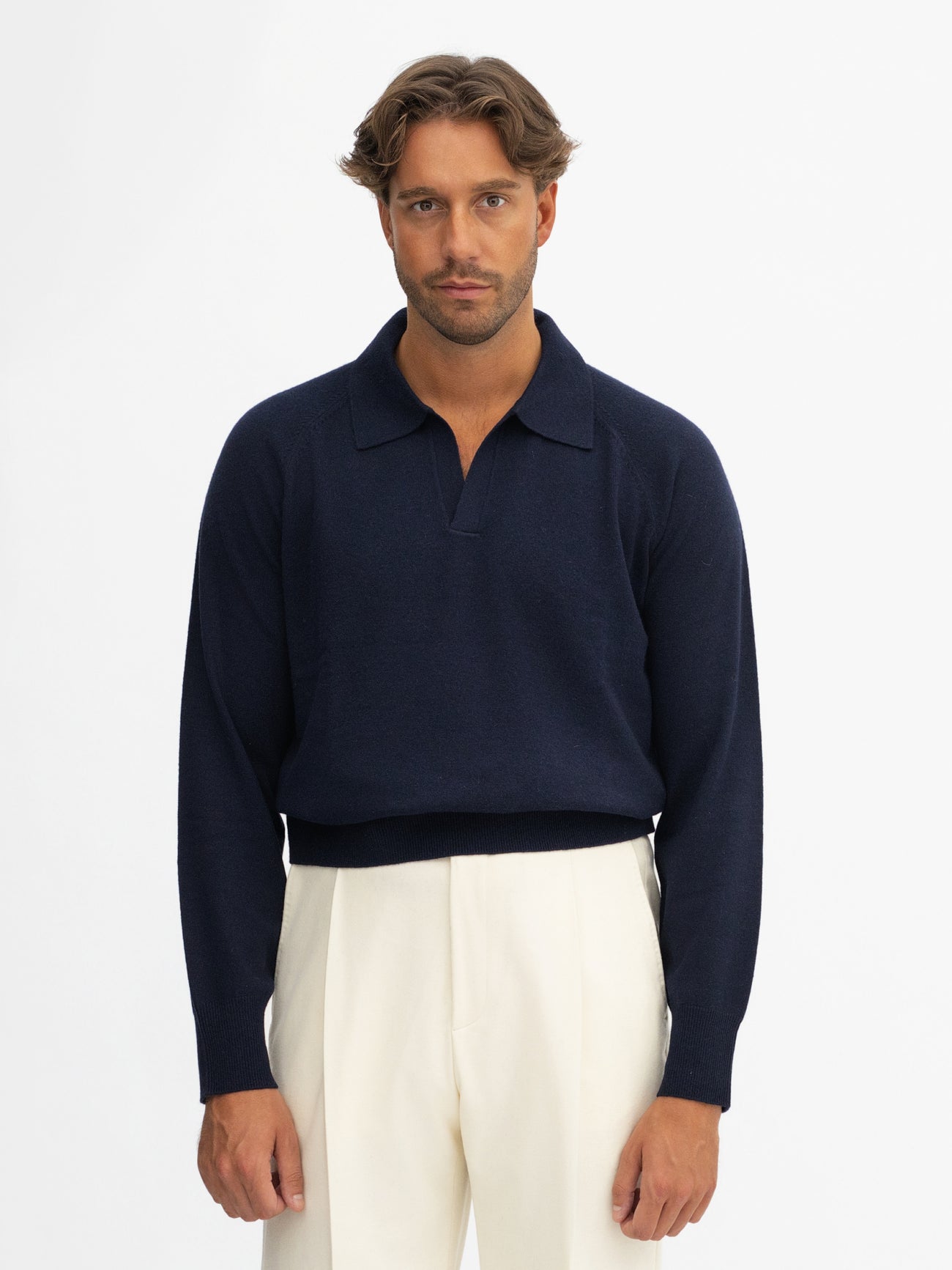 Navy Merino Wool Cashmere Polo - Grand Le Mar