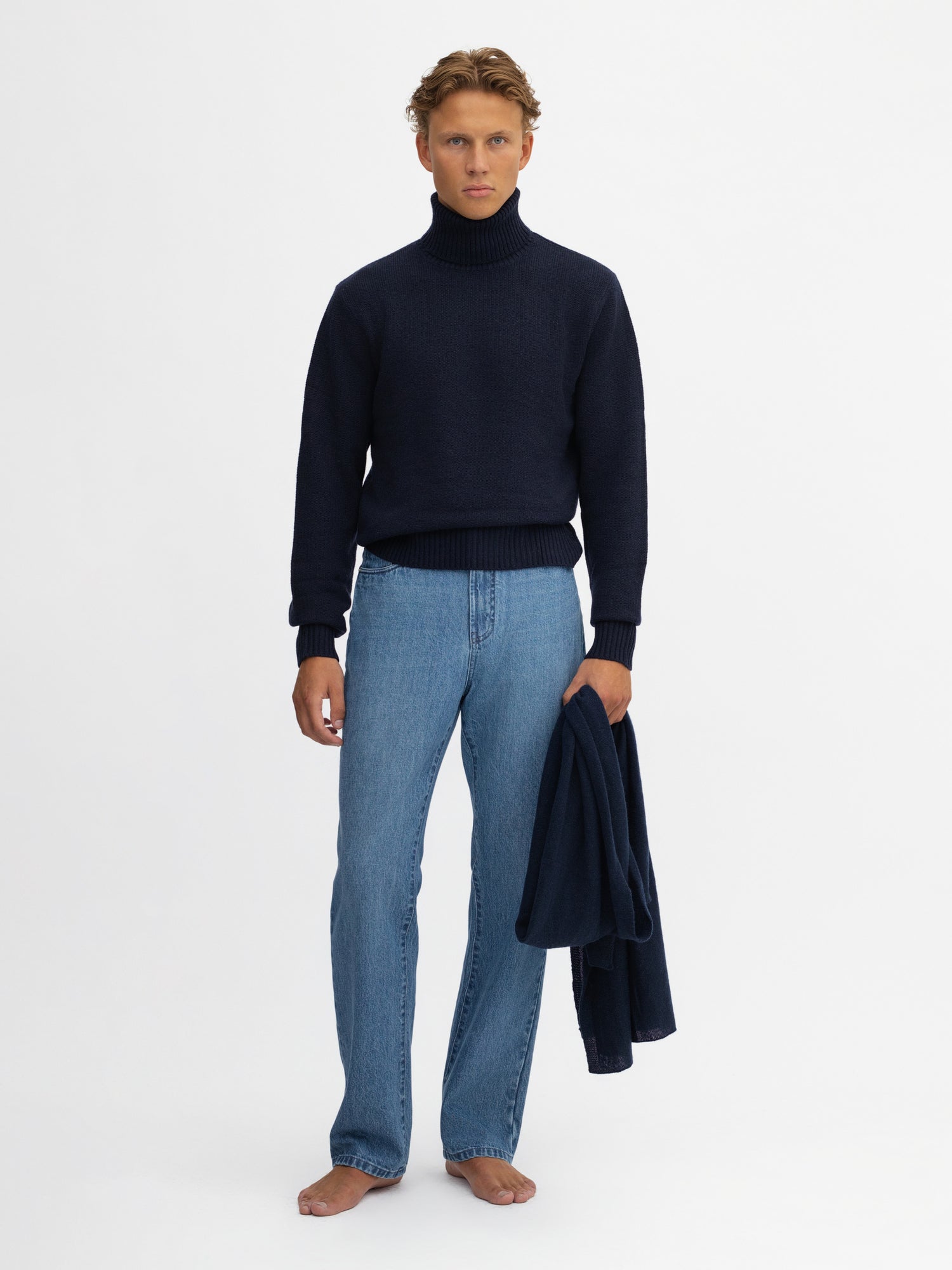 Navy Merino Wool Cashmere Turtleneck - Grand Le Mar