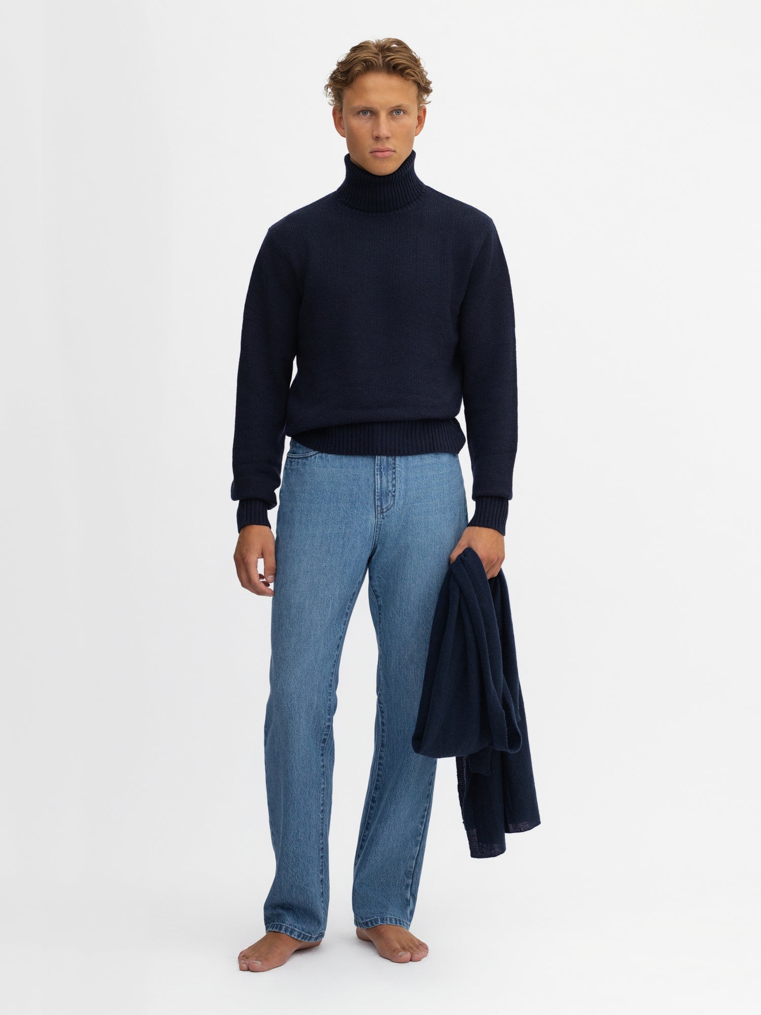 Navy Merino Wool Cashmere Turtleneck - Grand Le Mar