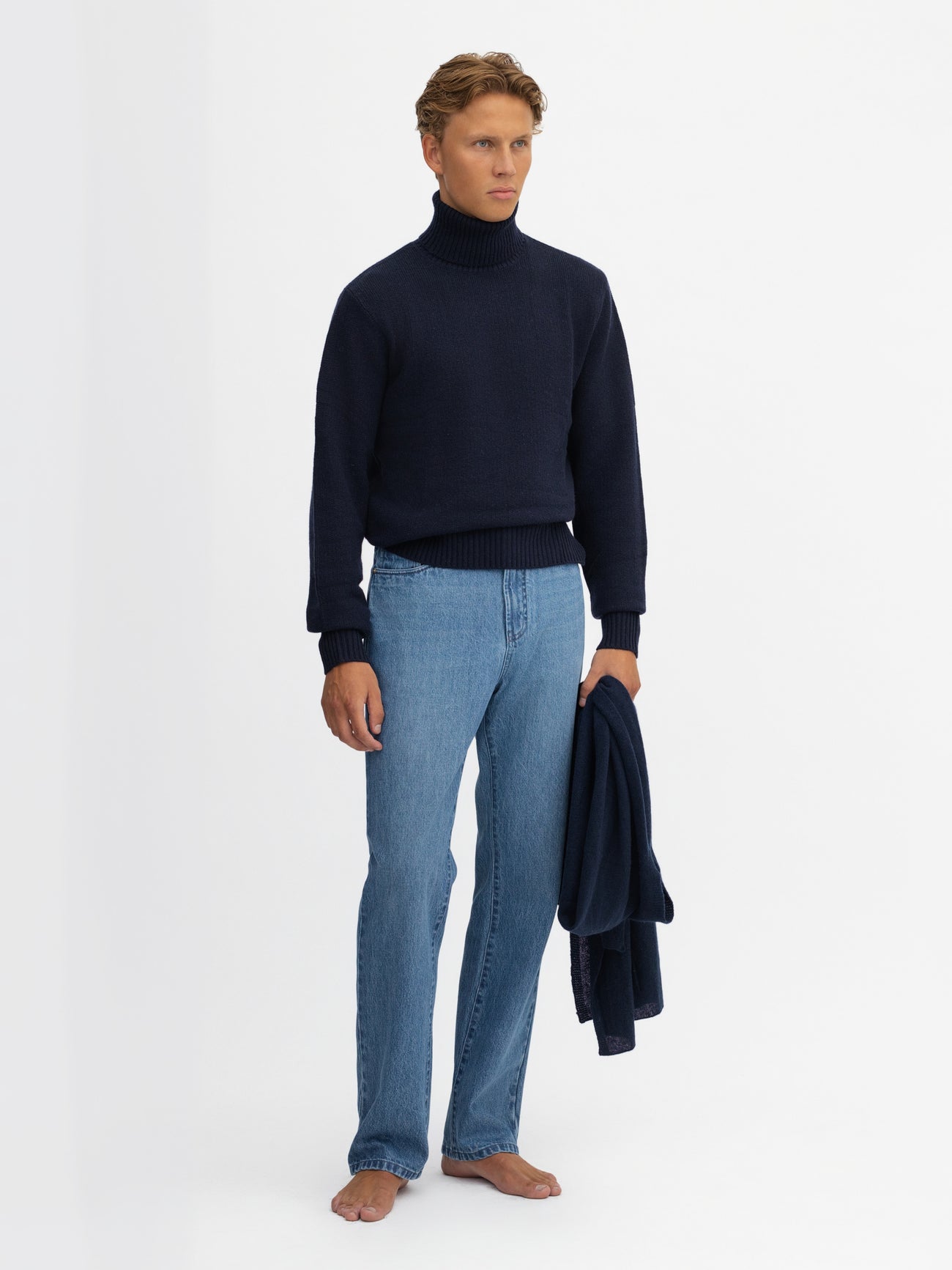 Navy Merino Wool Cashmere Turtleneck - Grand Le Mar