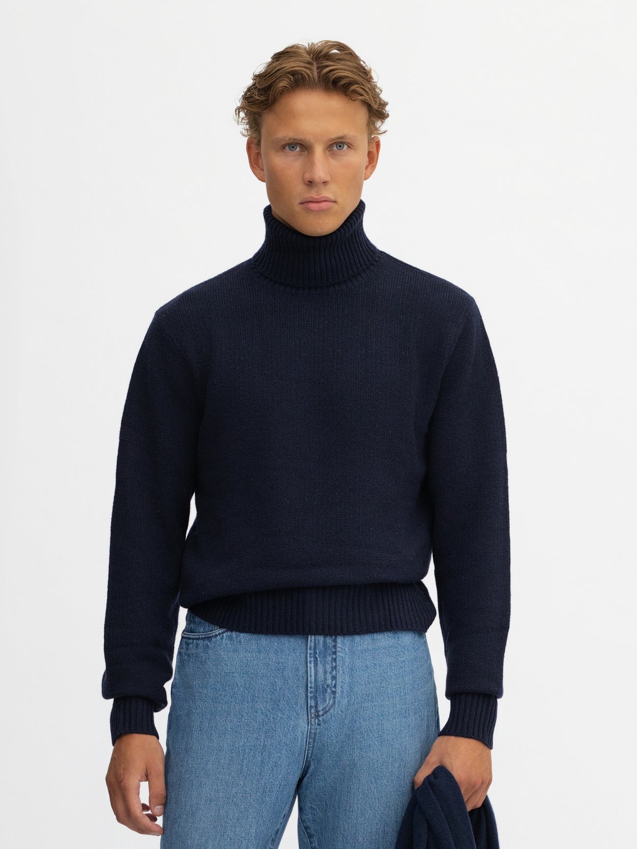 Navy Merino Wool Cashmere Turtleneck - Grand Le Mar