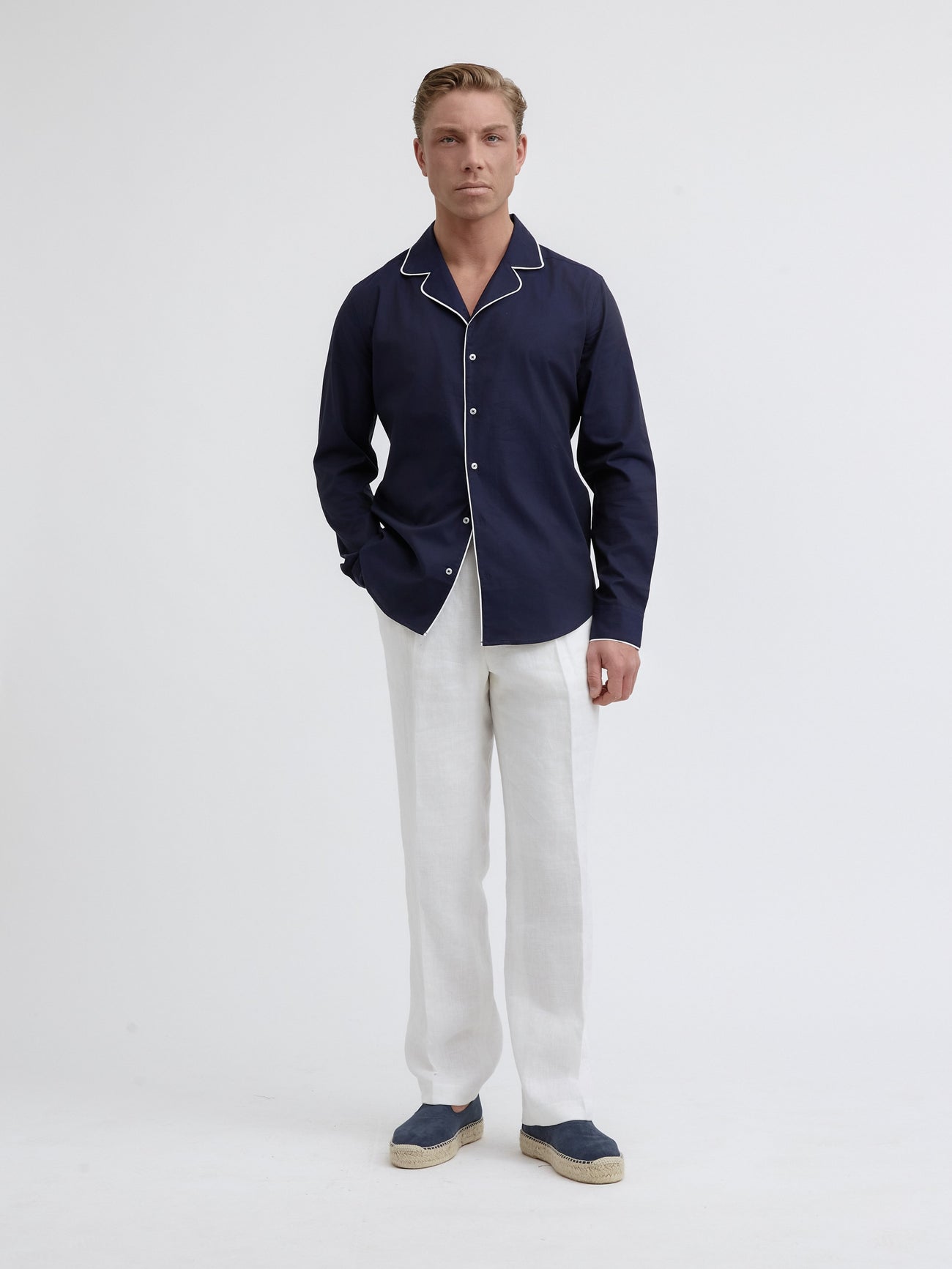 Riviera Piped Navy Blue Shirt - Grand Le Mar