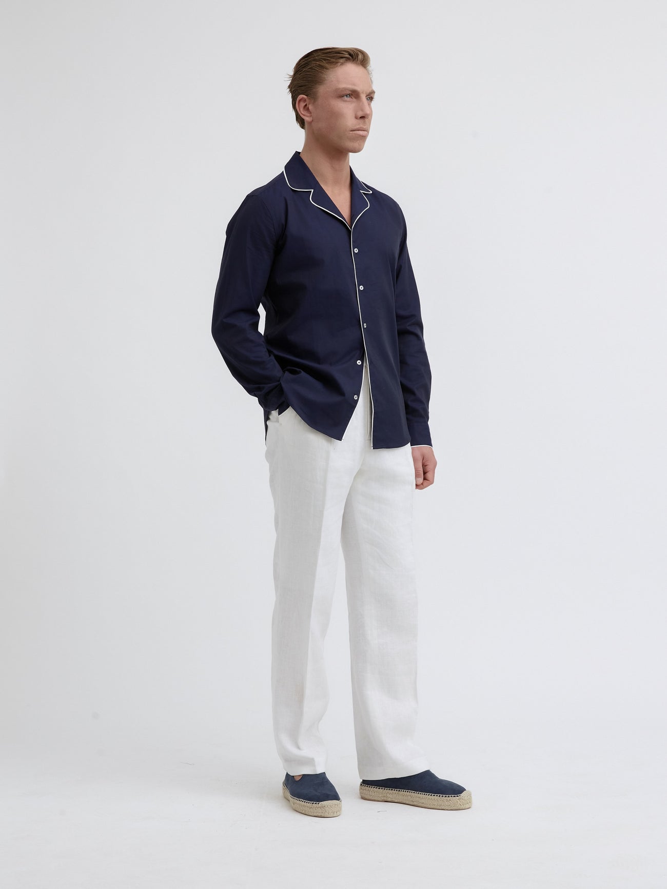 Riviera Piped Navy Blue Shirt - Grand Le Mar