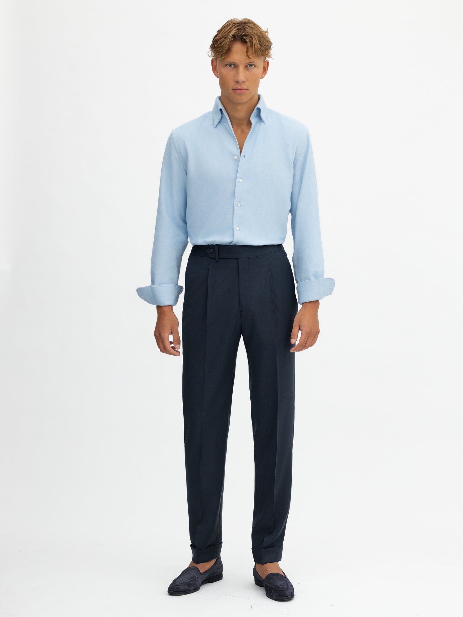 Navy S130 Wool Oscar Trousers (Tapered Fit) - Grand Le Mar