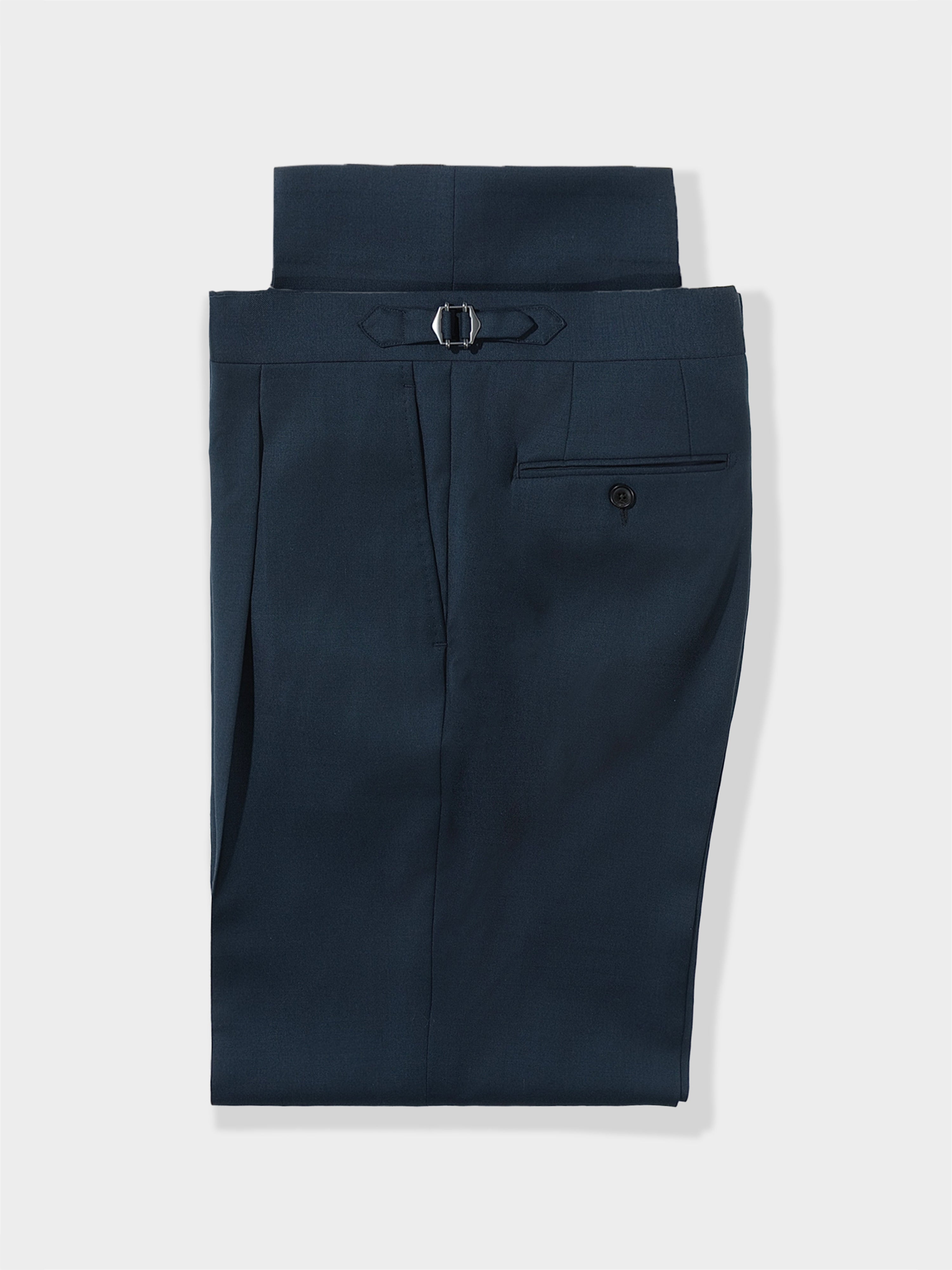 Navy Wool Trousers (Wide Fit)