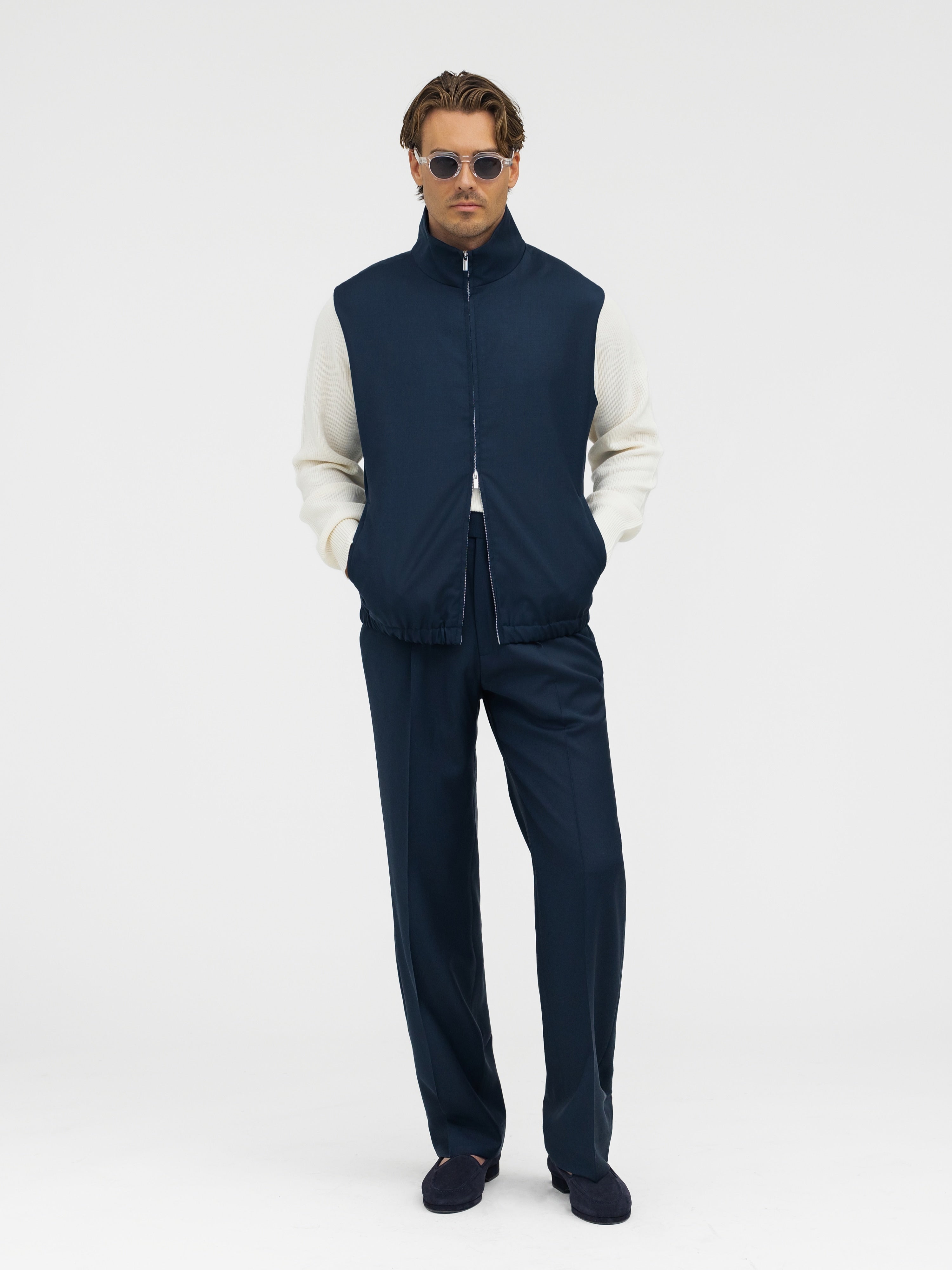 Navy S130 Wool Vest - Grand Le Mar