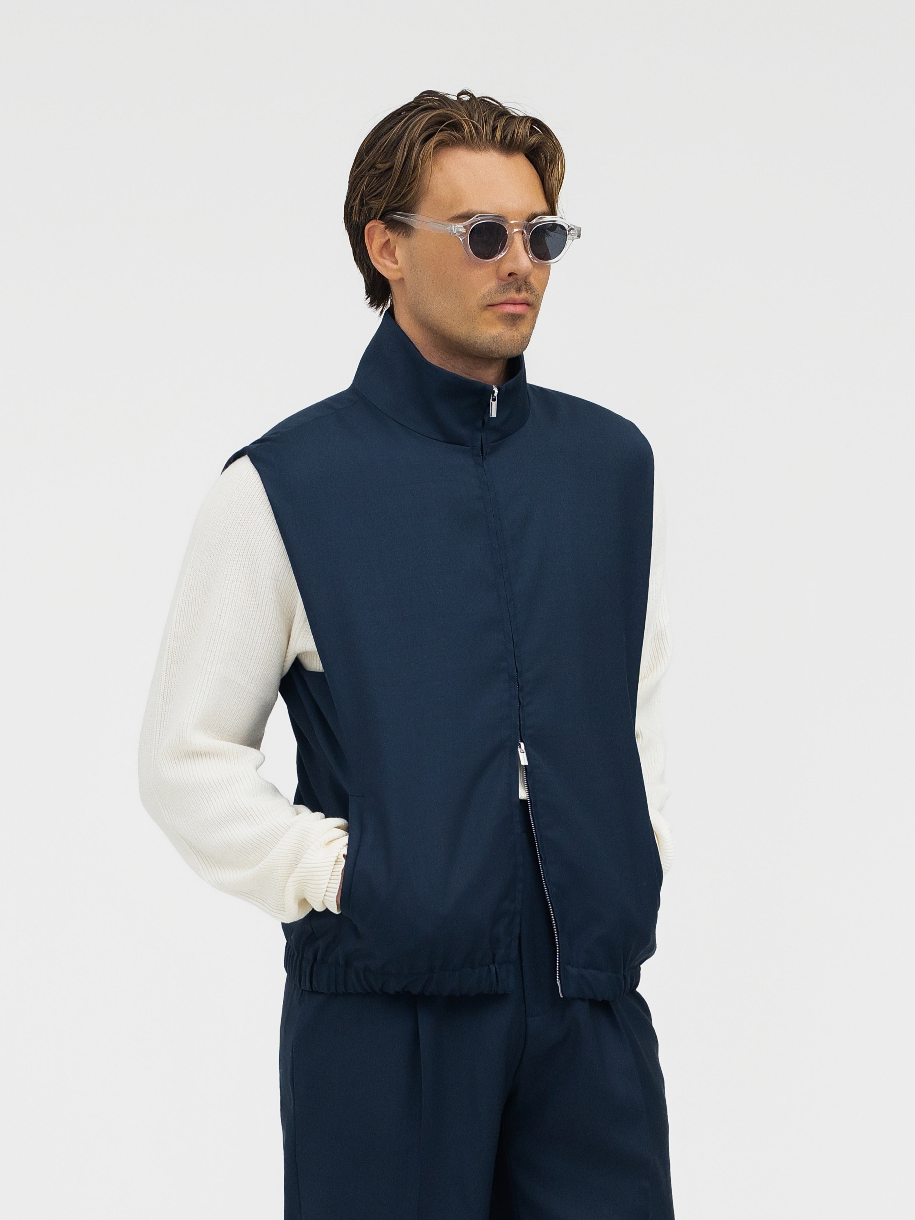 Navy S130 Wool Vest - Grand Le Mar