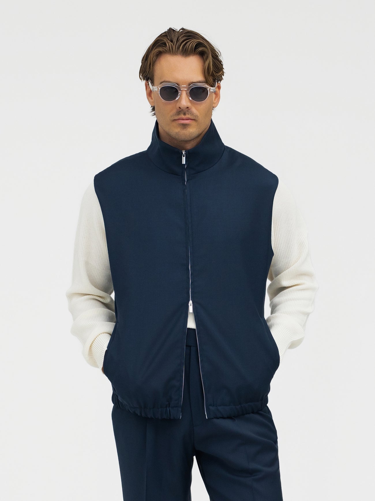 Navy S130 Wool Vest - Grand Le Mar