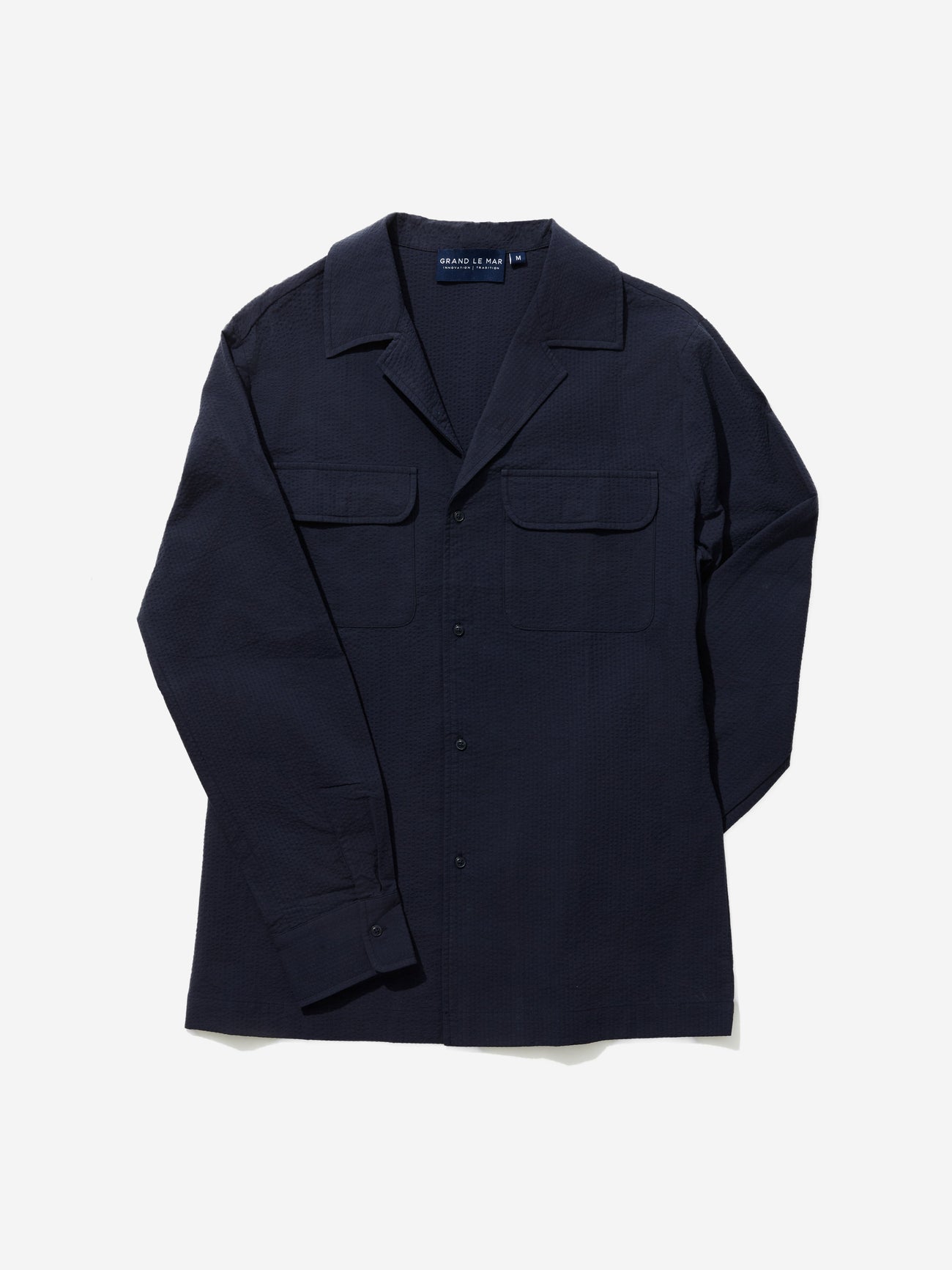 Navy Seersucker Camp Shirt - Grand Le Mar