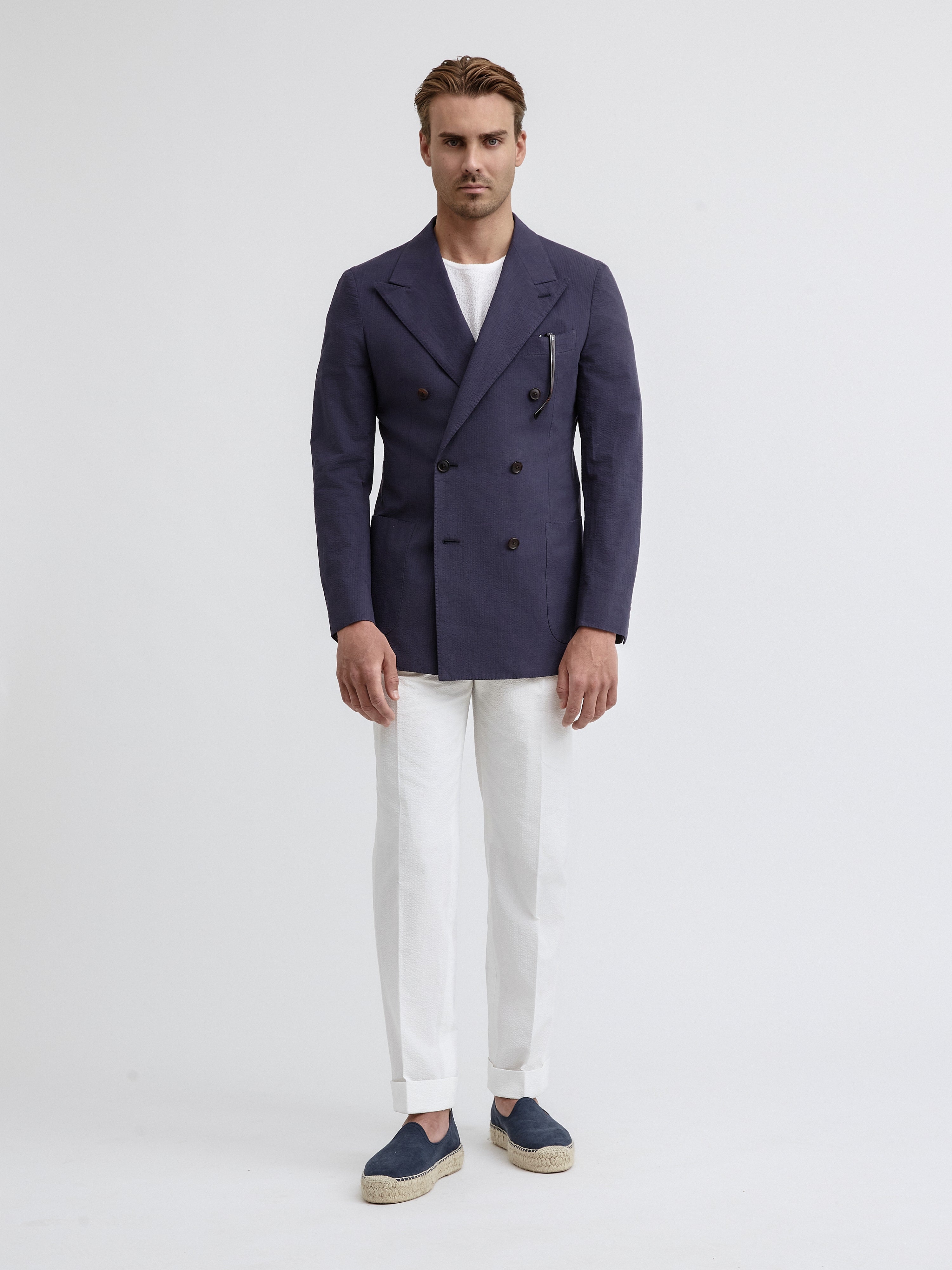 Navy Blue Seersucker Jacket - Grand Le Mar