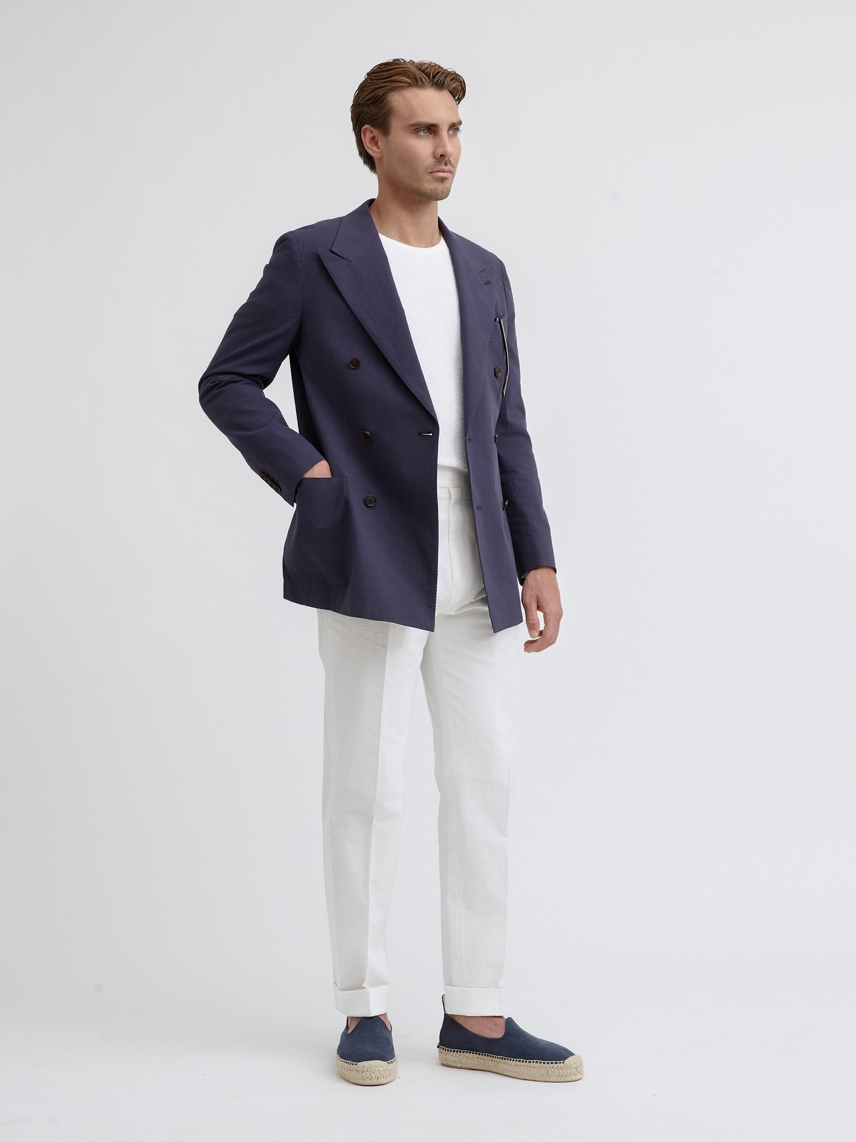 Navy Blue Seersucker Jacket - Grand Le Mar