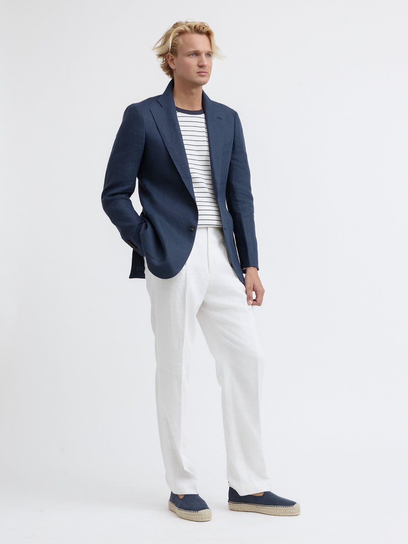 Navy Blue Linen Jacket (SB) - Grand Le Mar